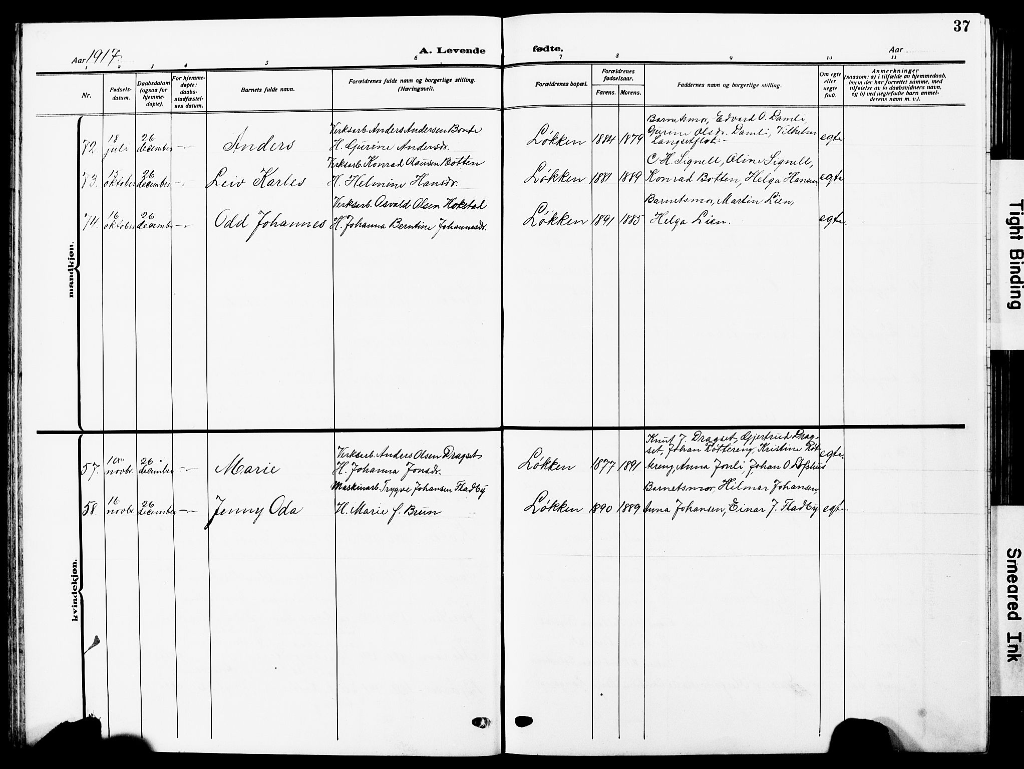 Ministerialprotokoller, klokkerbøker og fødselsregistre - Sør-Trøndelag, SAT/A-1456/672/L0865: Parish register (copy) no. 672C04, 1914-1928, p. 37