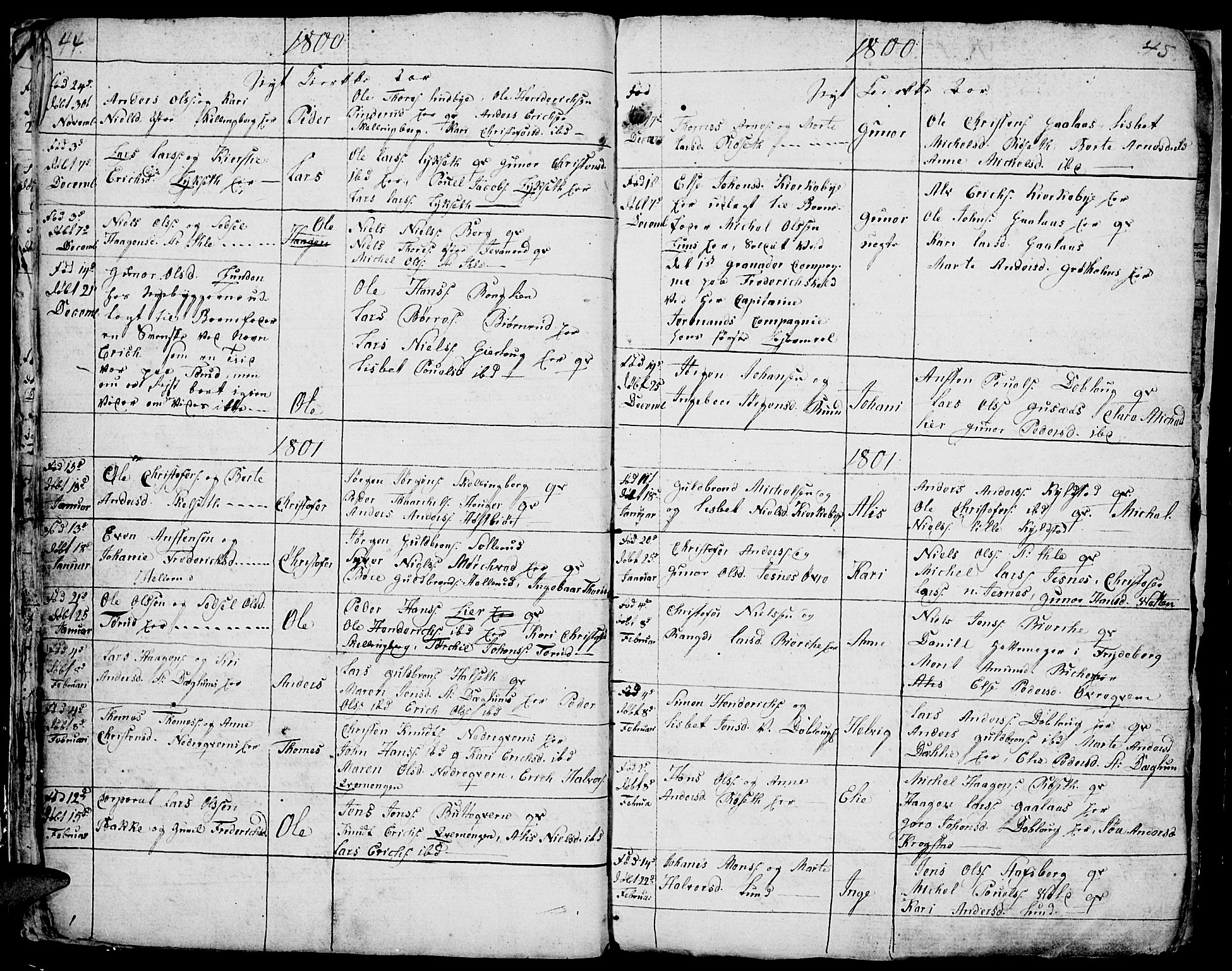 Vang prestekontor, Hedmark, AV/SAH-PREST-008/H/Ha/Hab/L0001: Parish register (copy) no. 1, 1792-1814, p. 44-45