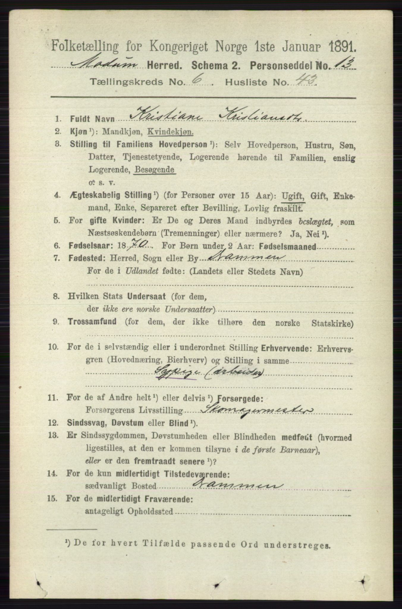 RA, 1891 census for 0623 Modum, 1891, p. 2561