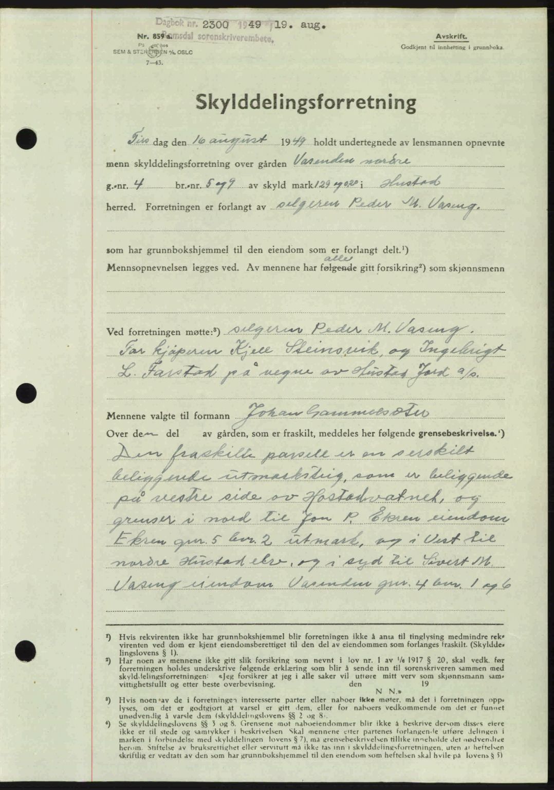 Romsdal sorenskriveri, AV/SAT-A-4149/1/2/2C: Mortgage book no. A30, 1949-1949, Diary no: : 2300/1949