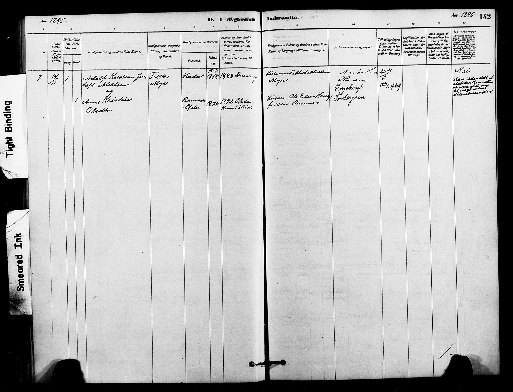 Ministerialprotokoller, klokkerbøker og fødselsregistre - Nordland, AV/SAT-A-1459/897/L1399: Parish register (official) no. 897C06, 1881-1896, p. 142