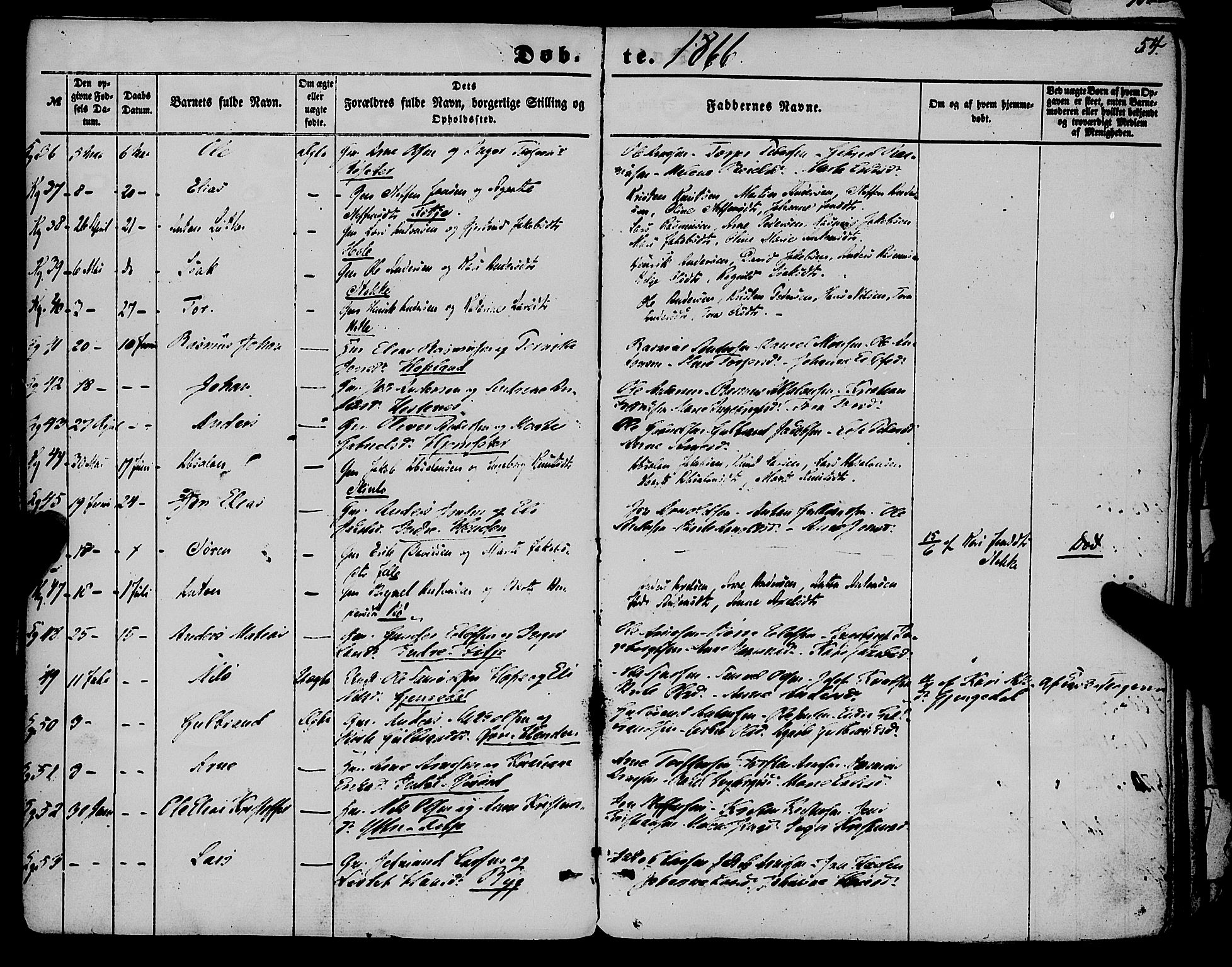 Gloppen sokneprestembete, AV/SAB-A-80101/H/Haa/Haaa/L0009: Parish register (official) no. A 9, 1855-1870, p. 54