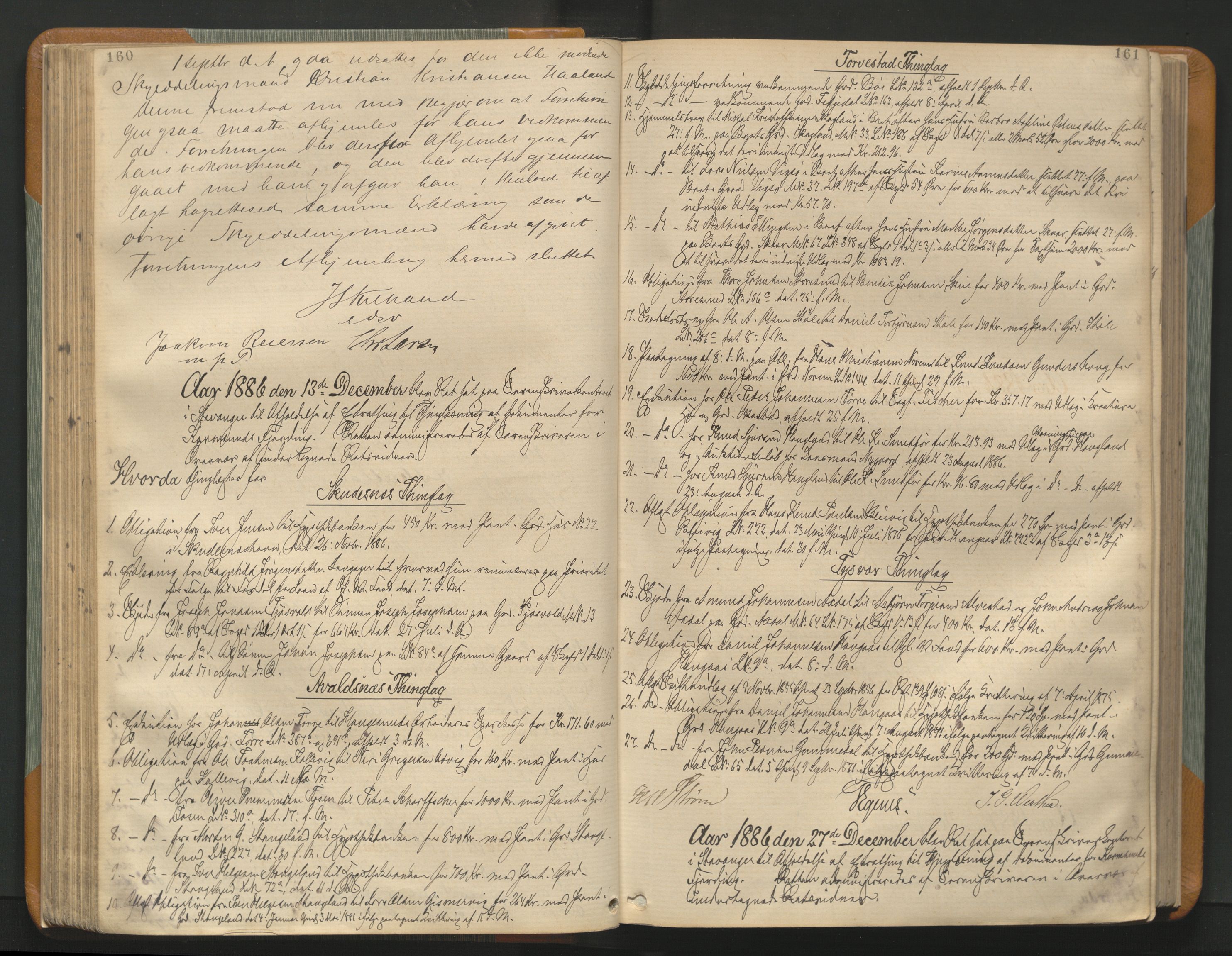 Karmsund sorenskriveri, AV/SAST-A-100311/01/I/IA/IAB/L0009: TINGBOK, 1885-1894, p. 160-161