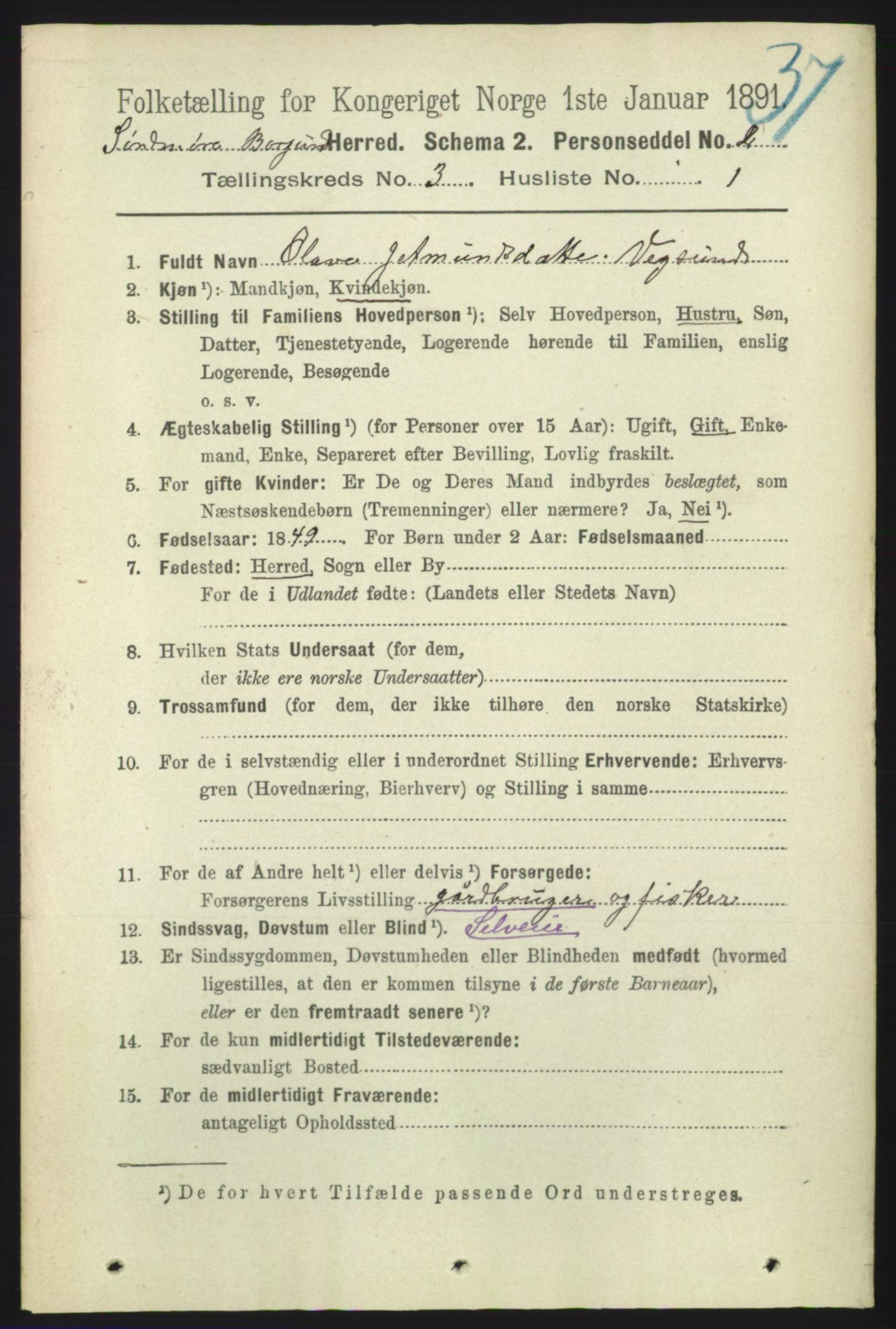 RA, 1891 census for 1531 Borgund, 1891, p. 622