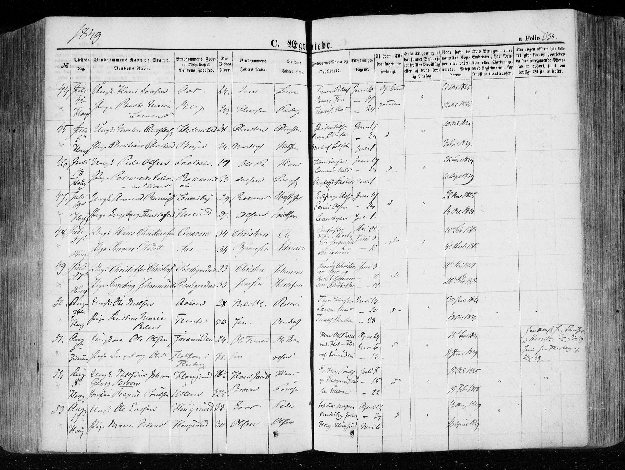 Eiker kirkebøker, AV/SAKO-A-4/F/Fa/L0014: Parish register (official) no. I 14, 1846-1854, p. 334