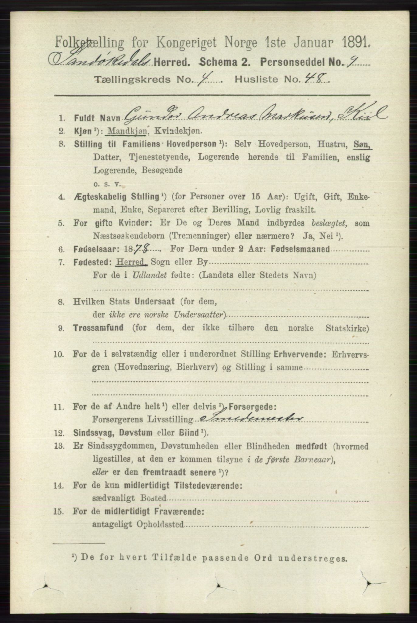 RA, 1891 census for 0816 Sannidal, 1891, p. 1511