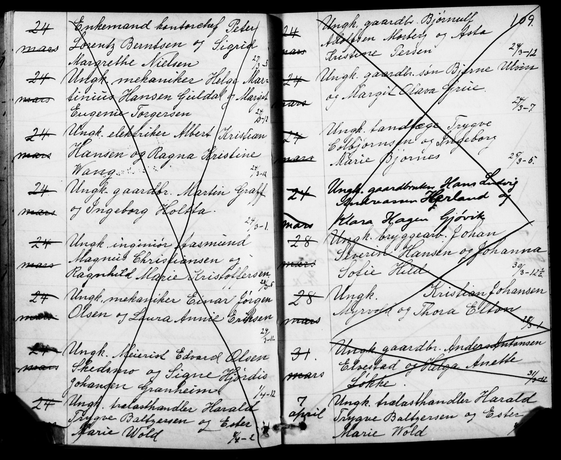 Oslo domkirke Kirkebøker, AV/SAO-A-10752/H/Ha/L0005: Banns register no. 5, 1913-1919, p. 108-109