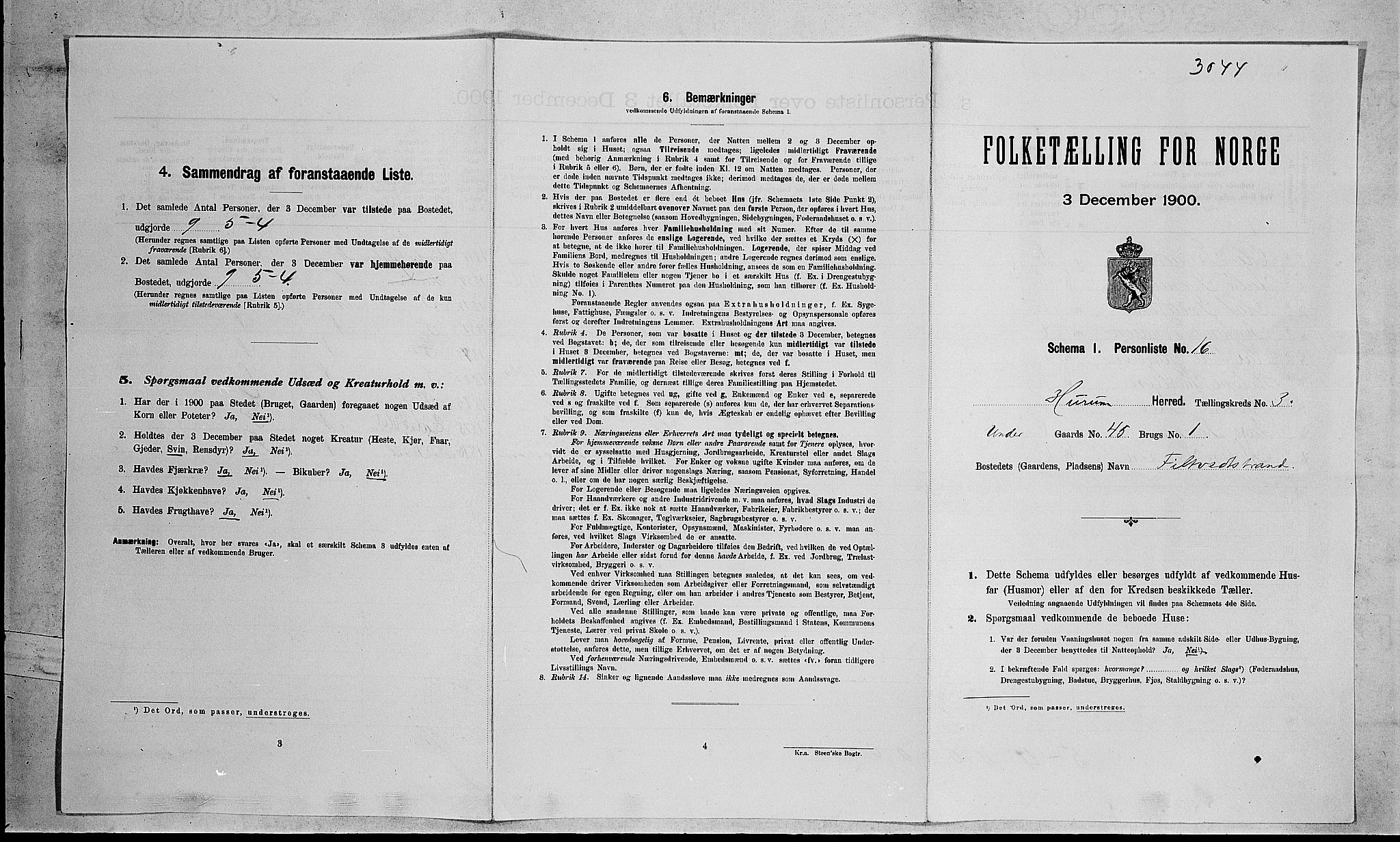 RA, 1900 census for Hurum, 1900, p. 320