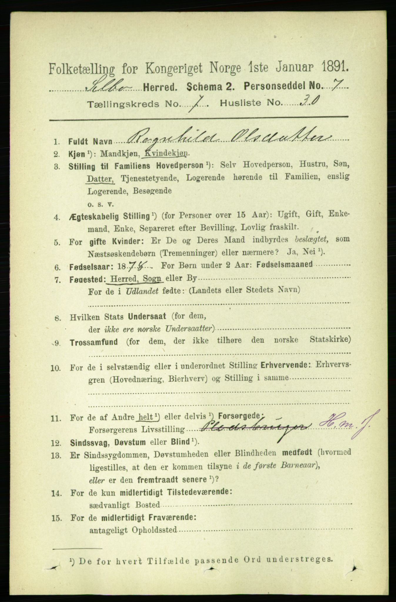 RA, 1891 census for 1664 Selbu, 1891, p. 2757