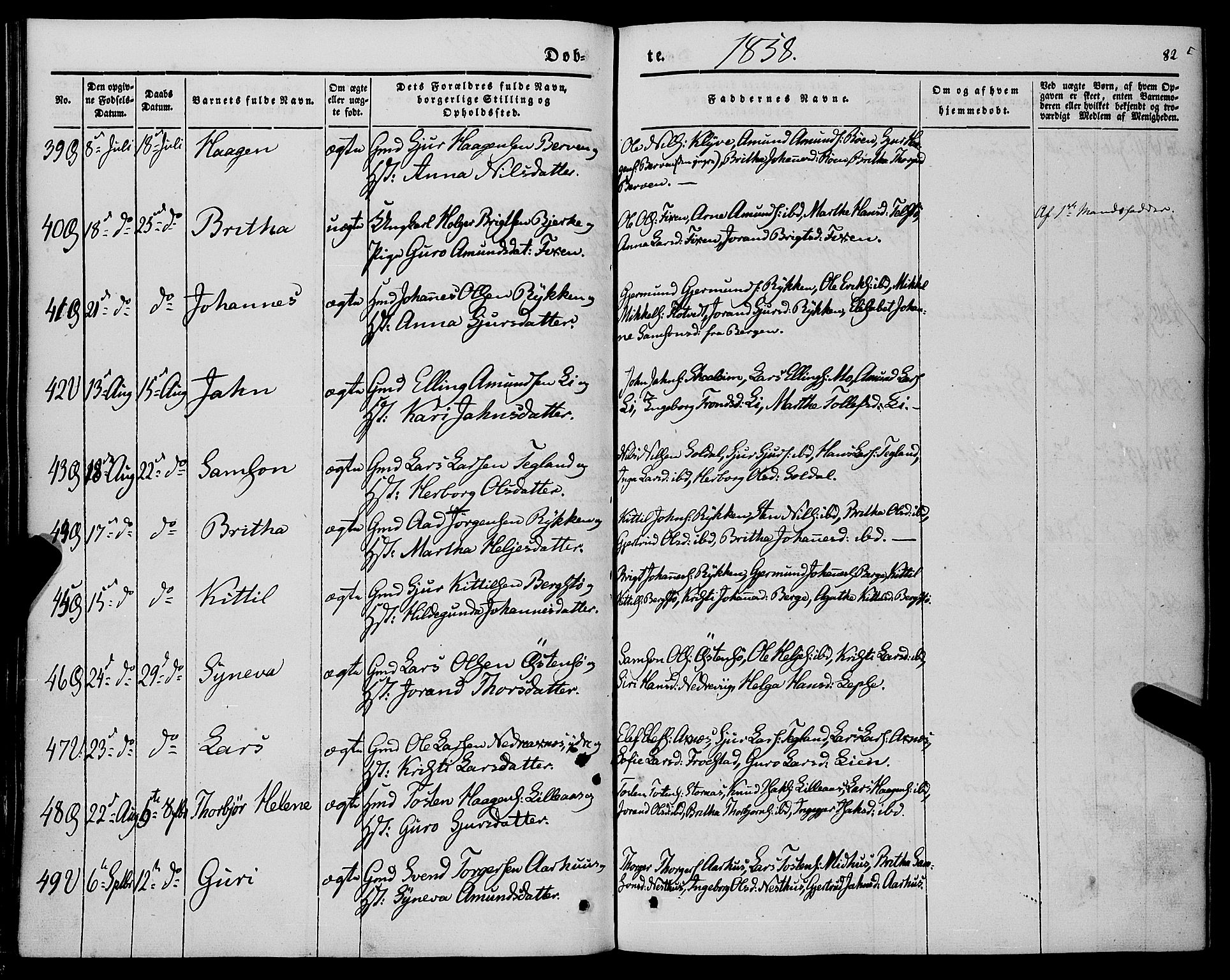 Kvam sokneprestembete, AV/SAB-A-76201/H/Haa: Parish register (official) no. A 8, 1844-1863, p. 82