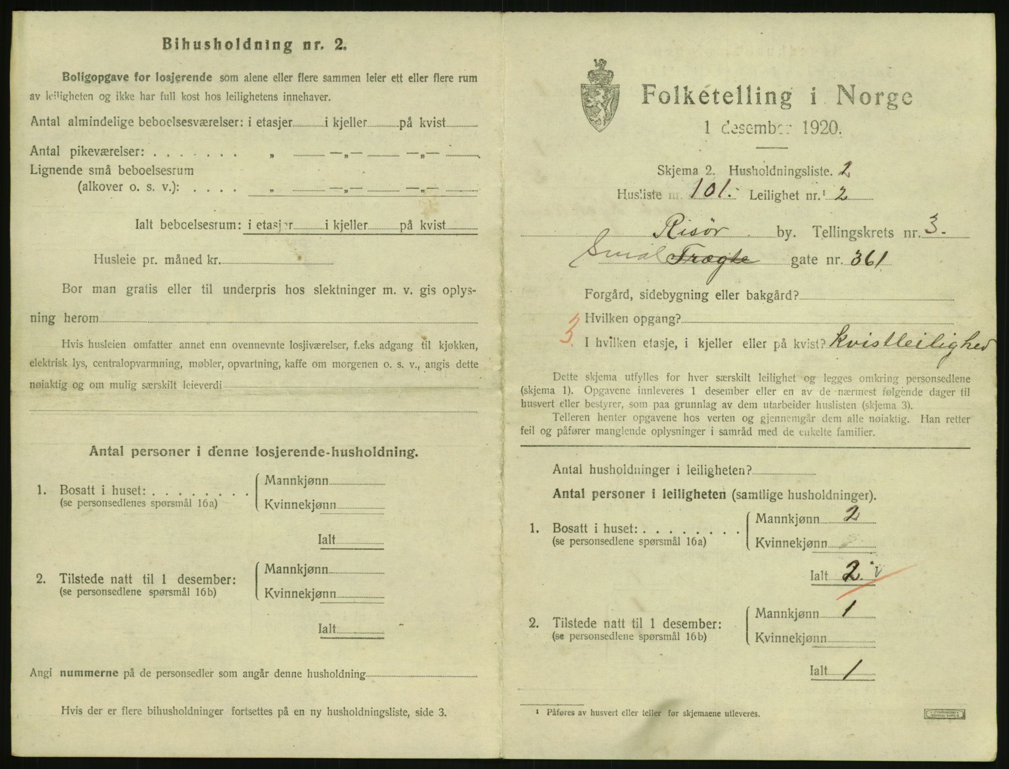 SAK, 1920 census for Risør, 1920, p. 2787