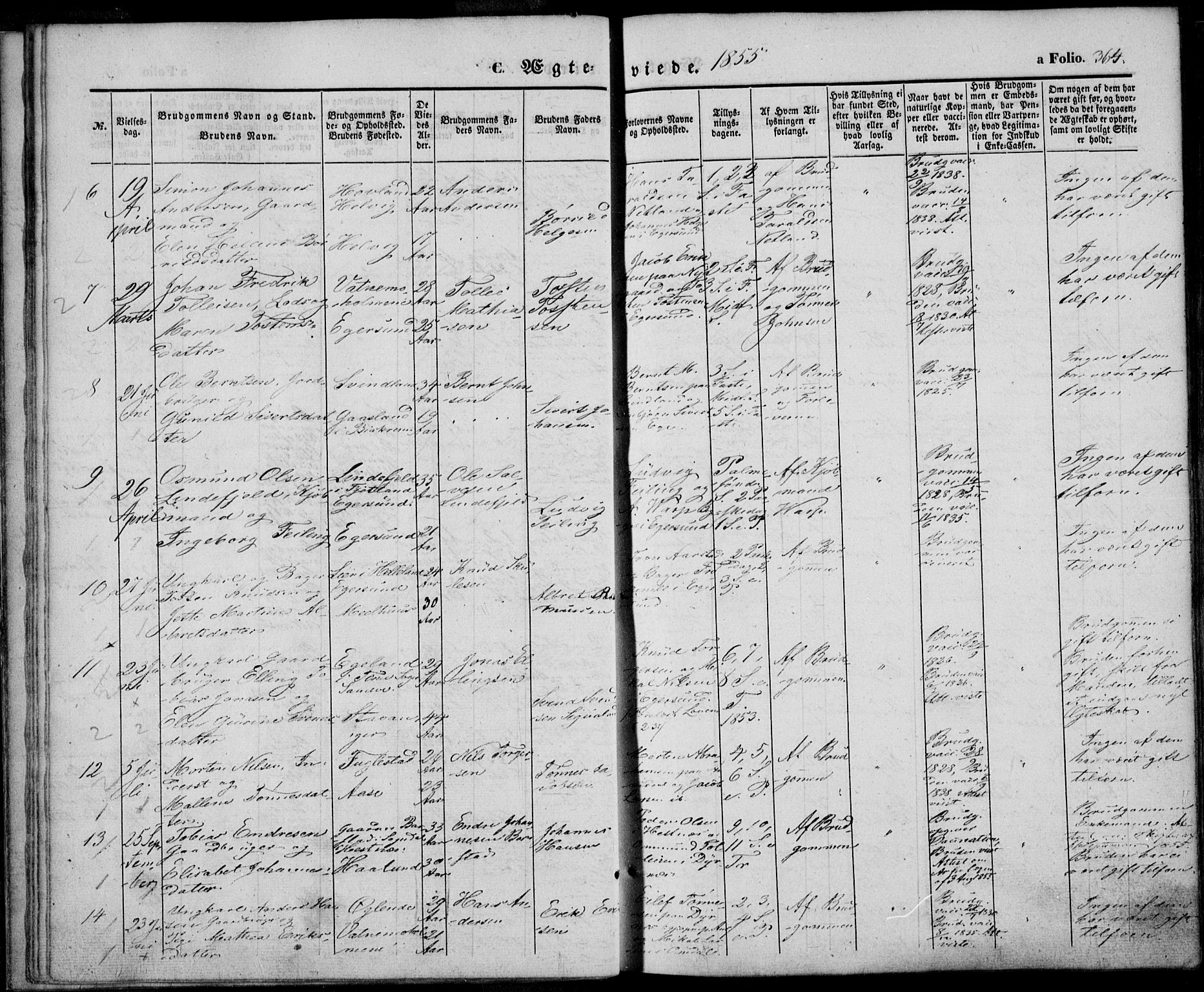 Eigersund sokneprestkontor, SAST/A-101807/S08/L0013: Parish register (official) no. A 12.2, 1850-1865, p. 364
