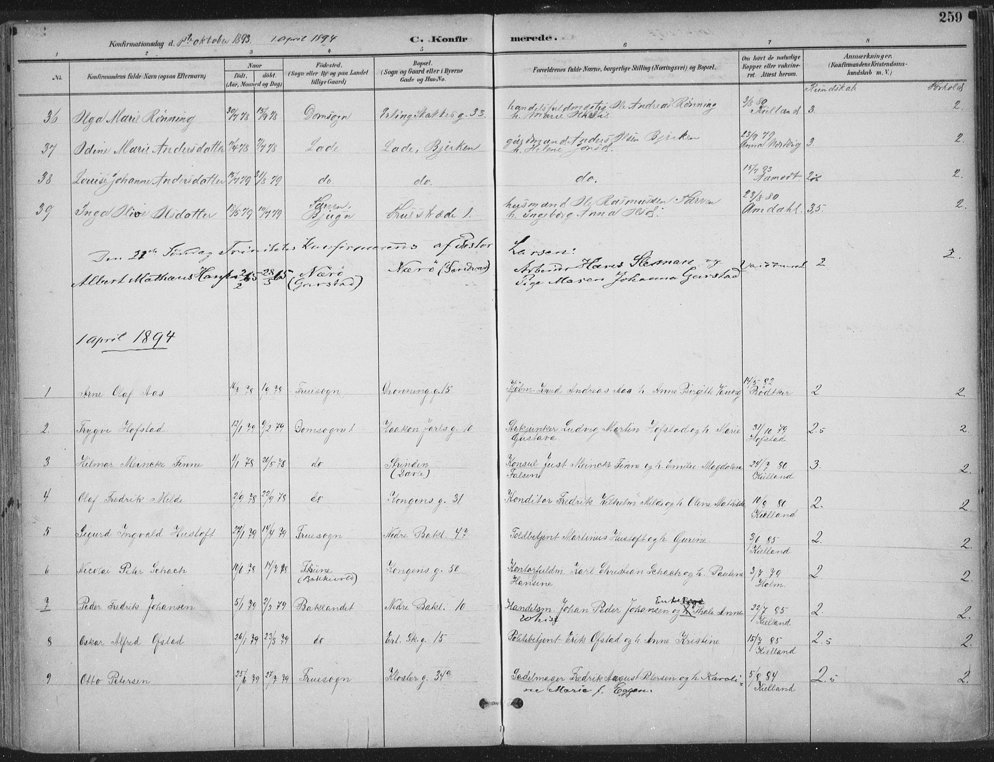 Ministerialprotokoller, klokkerbøker og fødselsregistre - Sør-Trøndelag, SAT/A-1456/601/L0062: Parish register (official) no. 601A30, 1891-1911, p. 259