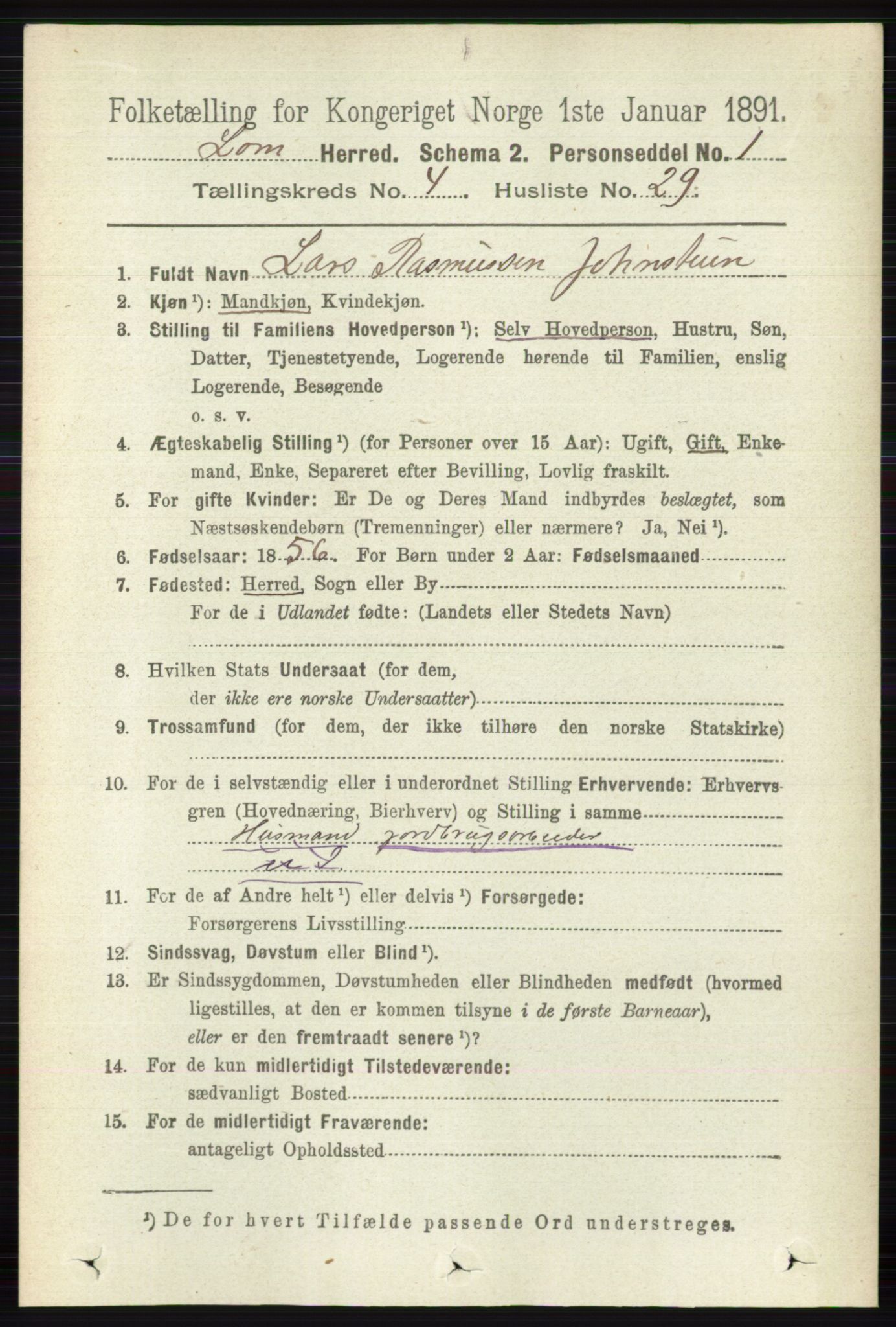 RA, 1891 census for 0514 Lom, 1891, p. 1671