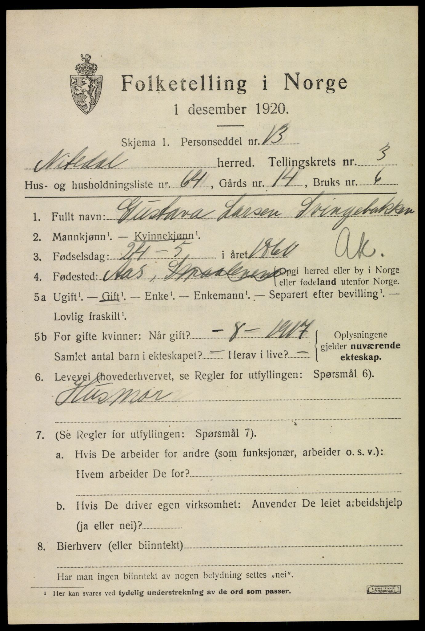 SAO, 1920 census for Nittedal, 1920, p. 4292