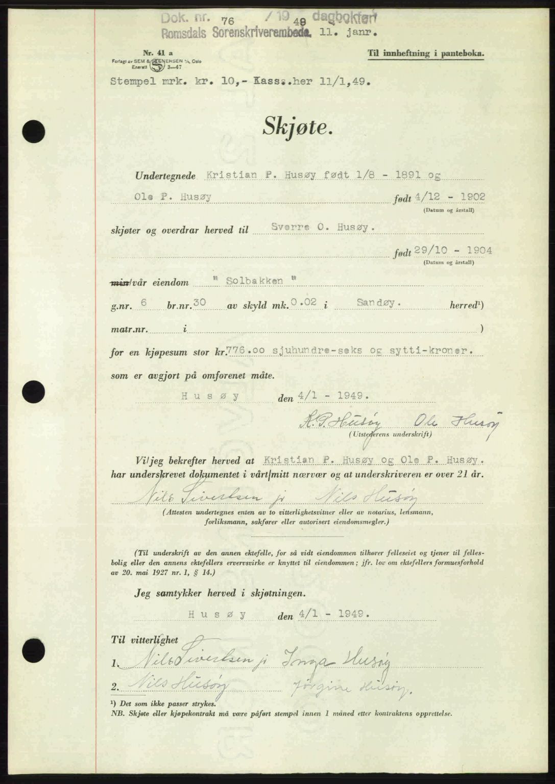 Romsdal sorenskriveri, AV/SAT-A-4149/1/2/2C: Mortgage book no. A28, 1948-1949, Diary no: : 76/1949