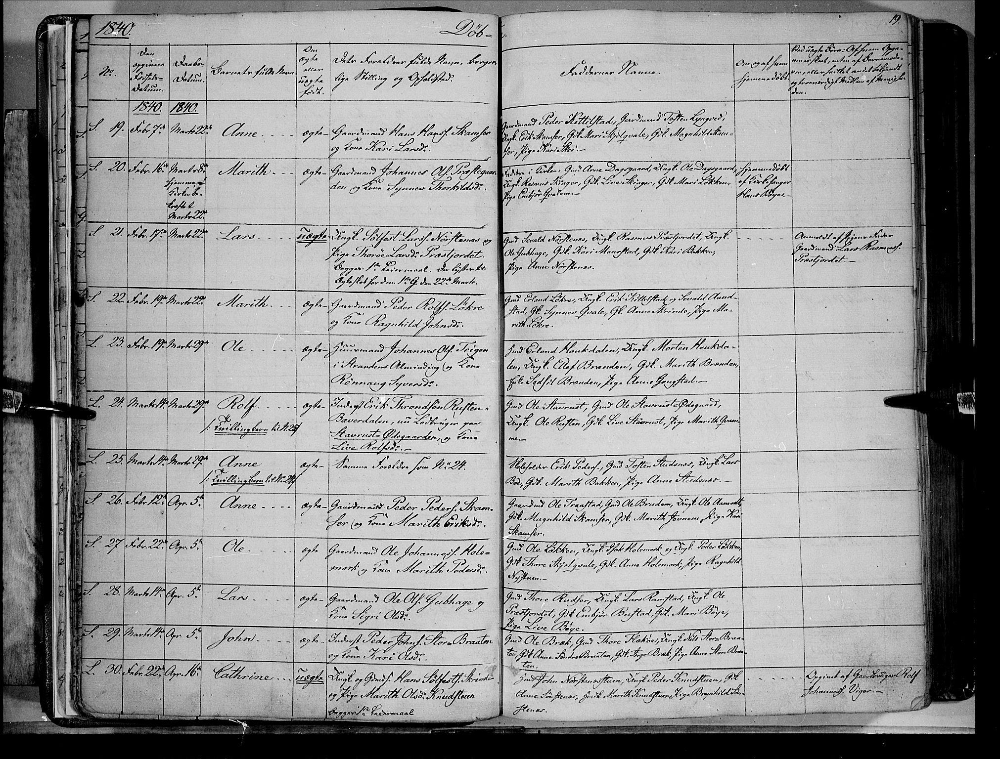 Lom prestekontor, AV/SAH-PREST-070/K/L0006: Parish register (official) no. 6A, 1837-1863, p. 19