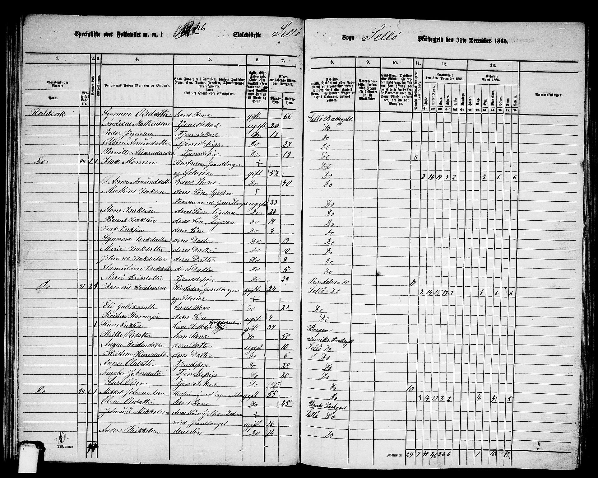 RA, 1865 census for Selje, 1865, p. 37