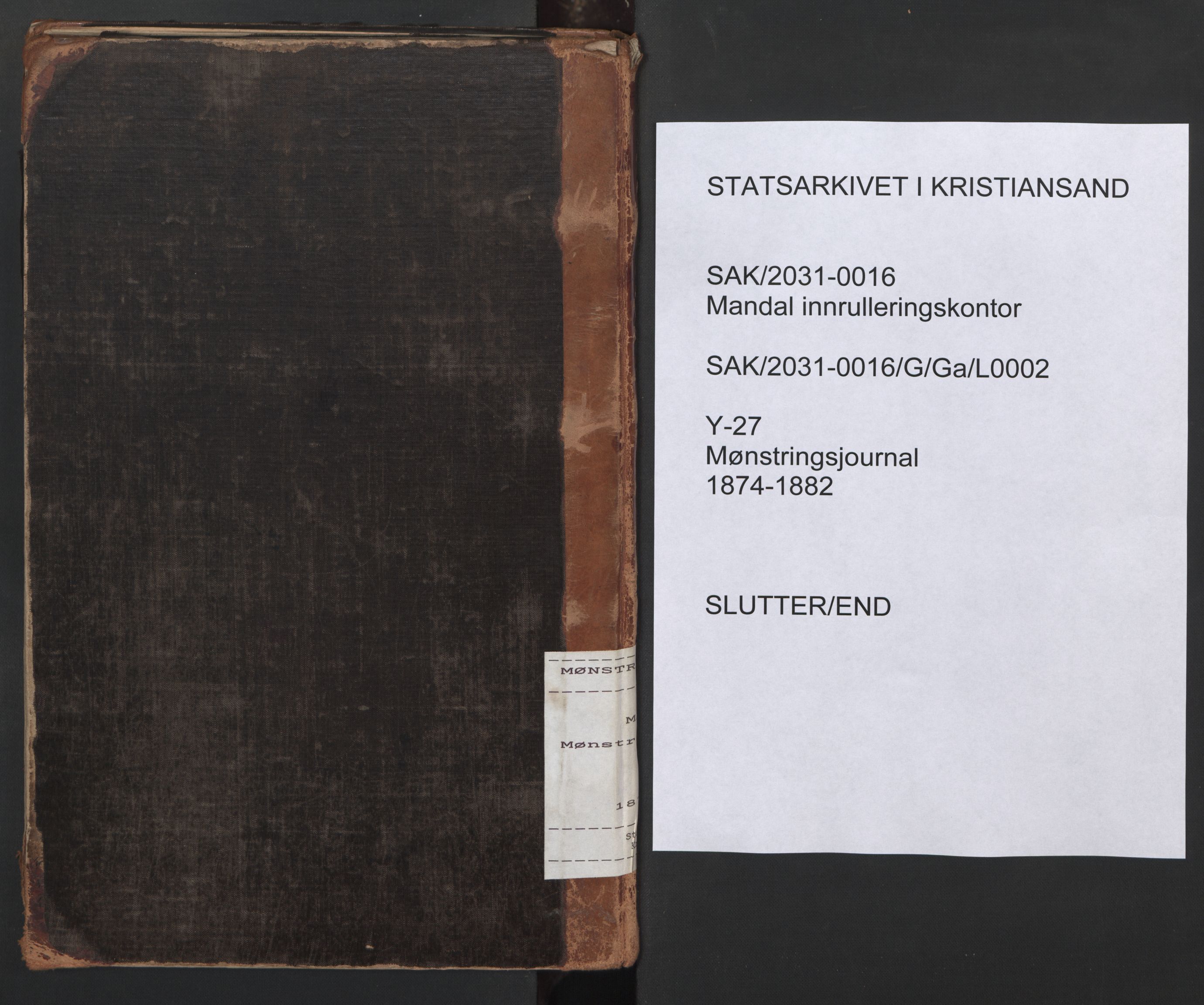 Mandal mønstringskrets, SAK/2031-0016/G/Ga/L0002: Mønstringsjournal, Y-27, 1874-1882, p. 147
