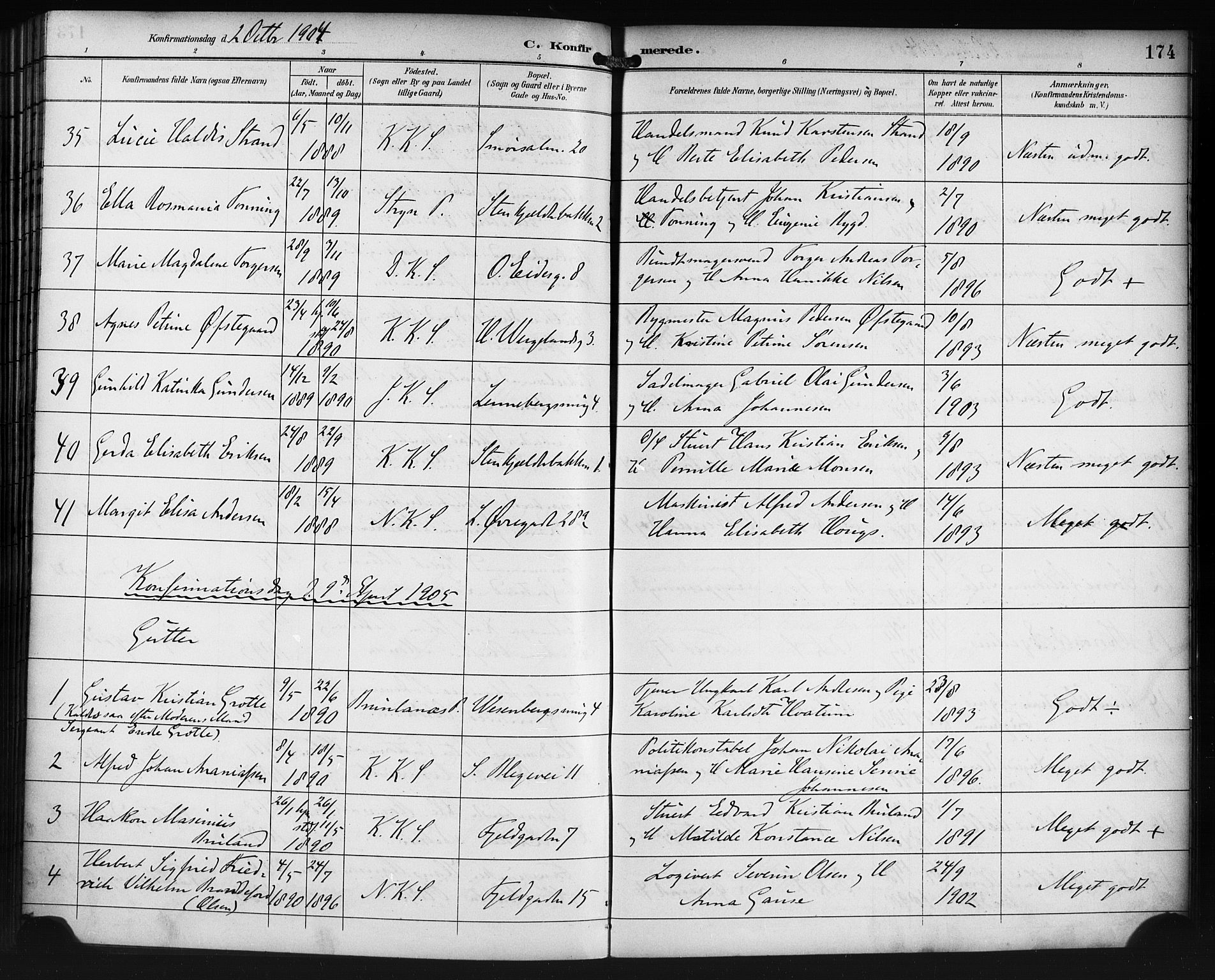 Korskirken sokneprestembete, SAB/A-76101/H/Haa/L0030: Parish register (official) no. C 6, 1893-1906, p. 174