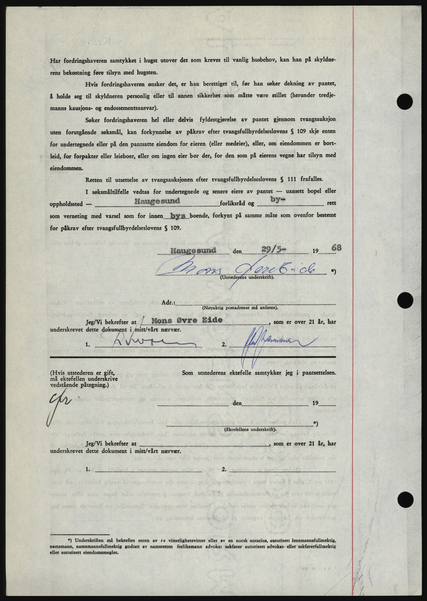 Haugesund tingrett, SAST/A-101415/01/II/IIC/L0058: Mortgage book no. B 58, 1967-1968, Diary no: : 1308/1968