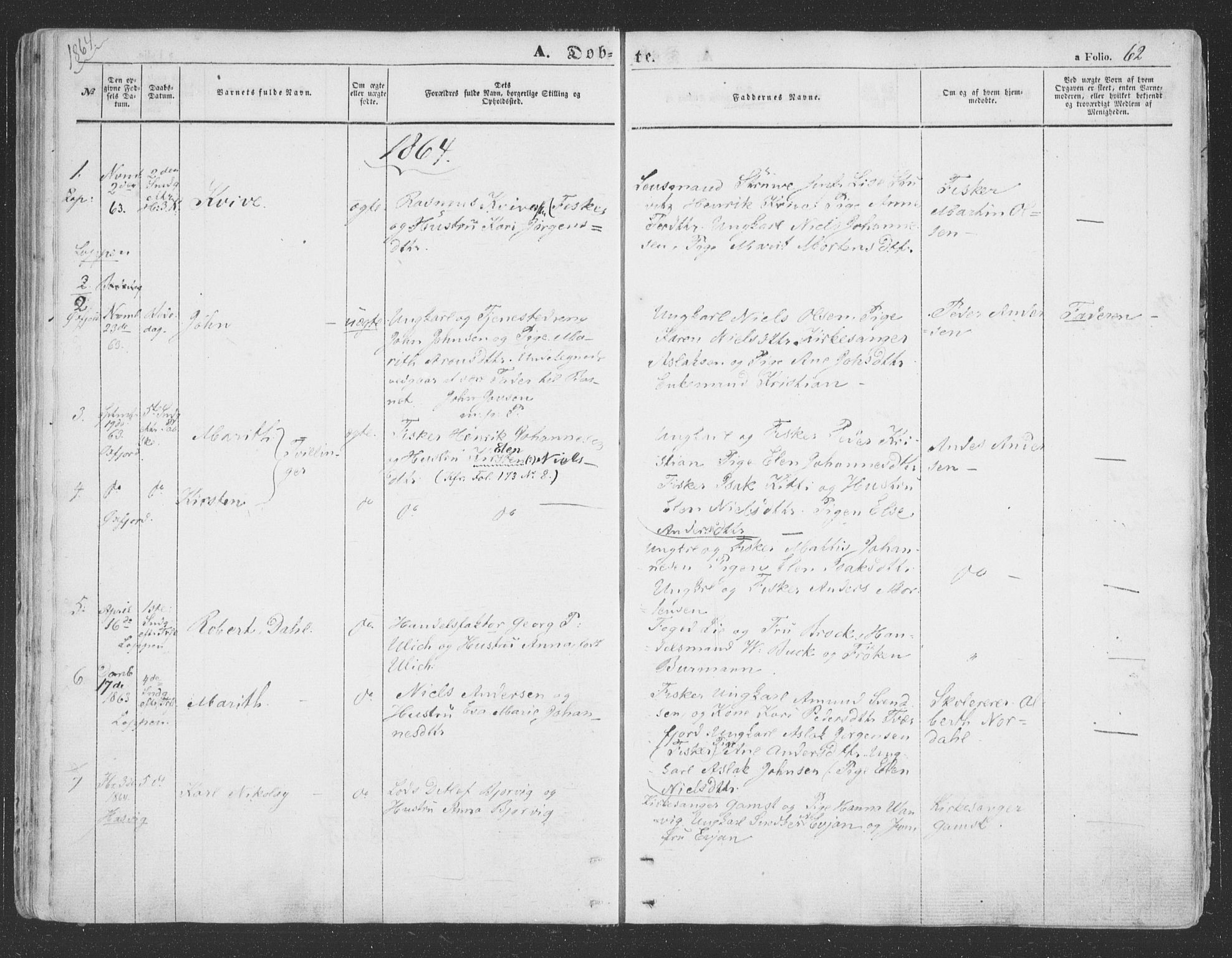 Loppa sokneprestkontor, SATØ/S-1339/H/Ha/L0004kirke: Parish register (official) no. 4, 1849-1868, p. 62