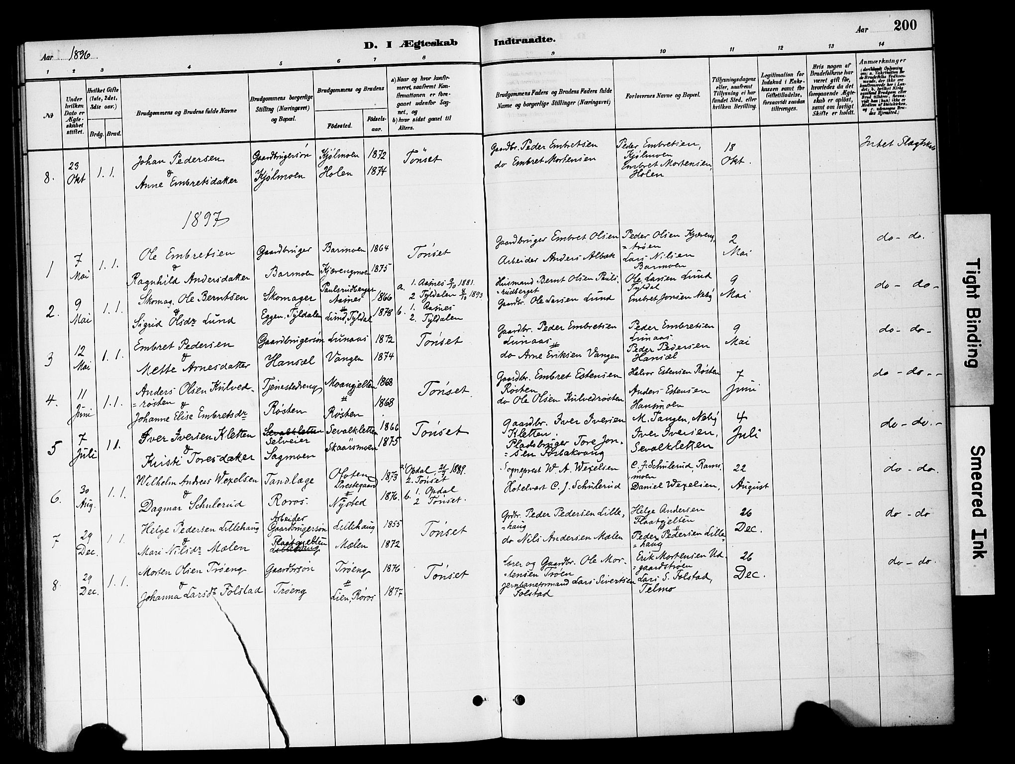 Tynset prestekontor, SAH/PREST-058/H/Ha/Haa/L0022: Parish register (official) no. 22, 1880-1899, p. 200