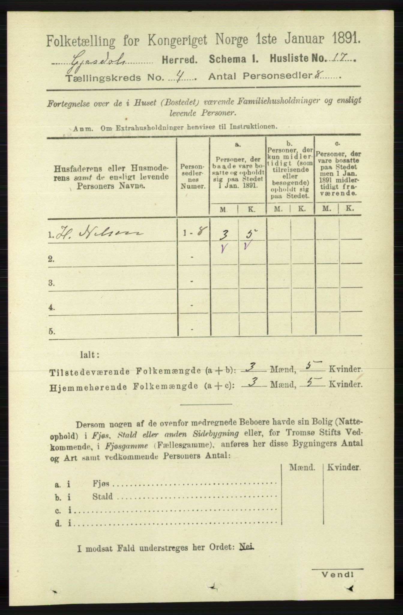 RA, 1891 census for 1122 Gjesdal, 1891, p. 1156