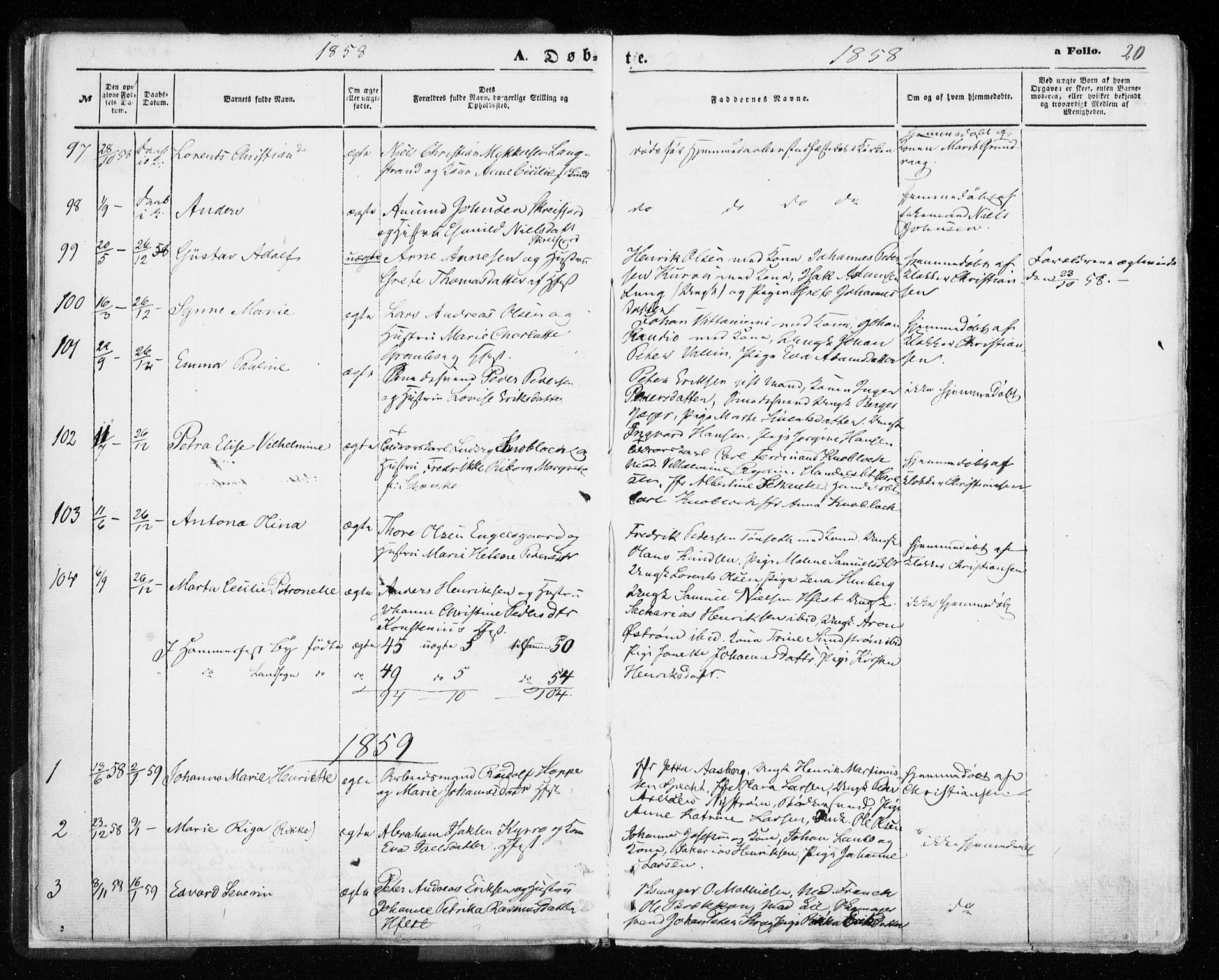 Hammerfest sokneprestkontor, SATØ/S-1347/H/Ha/L0005.kirke: Parish register (official) no. 5, 1857-1869, p. 20