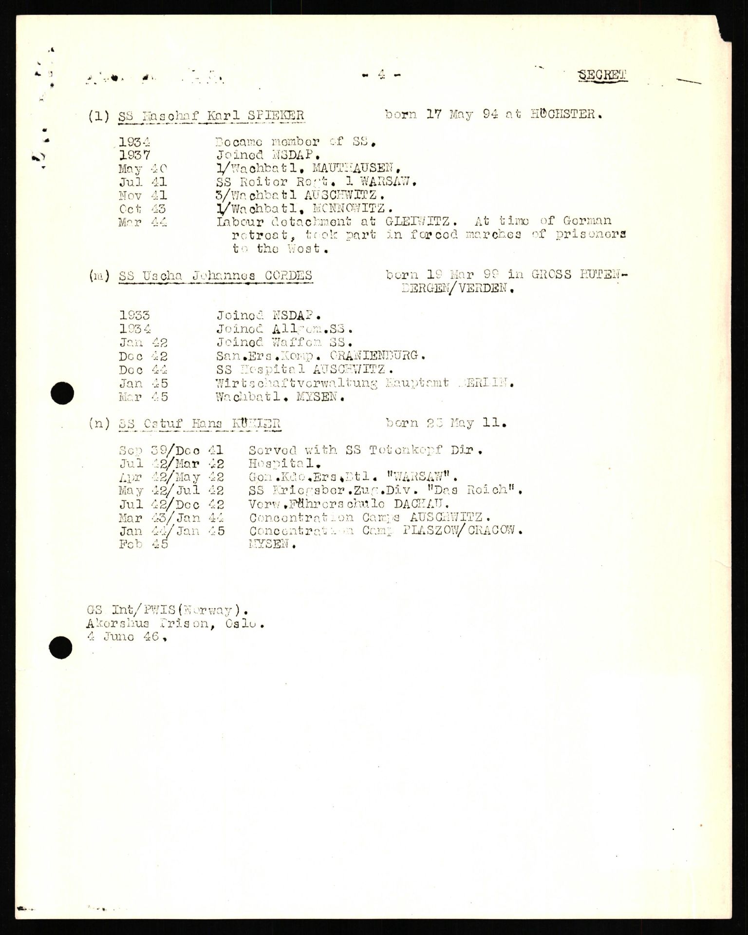 Forsvaret, Forsvarets overkommando II, RA/RAFA-3915/D/Db/L0022: CI Questionaires. Tyske okkupasjonsstyrker i Norge. Tyskere., 1945-1946, p. 241