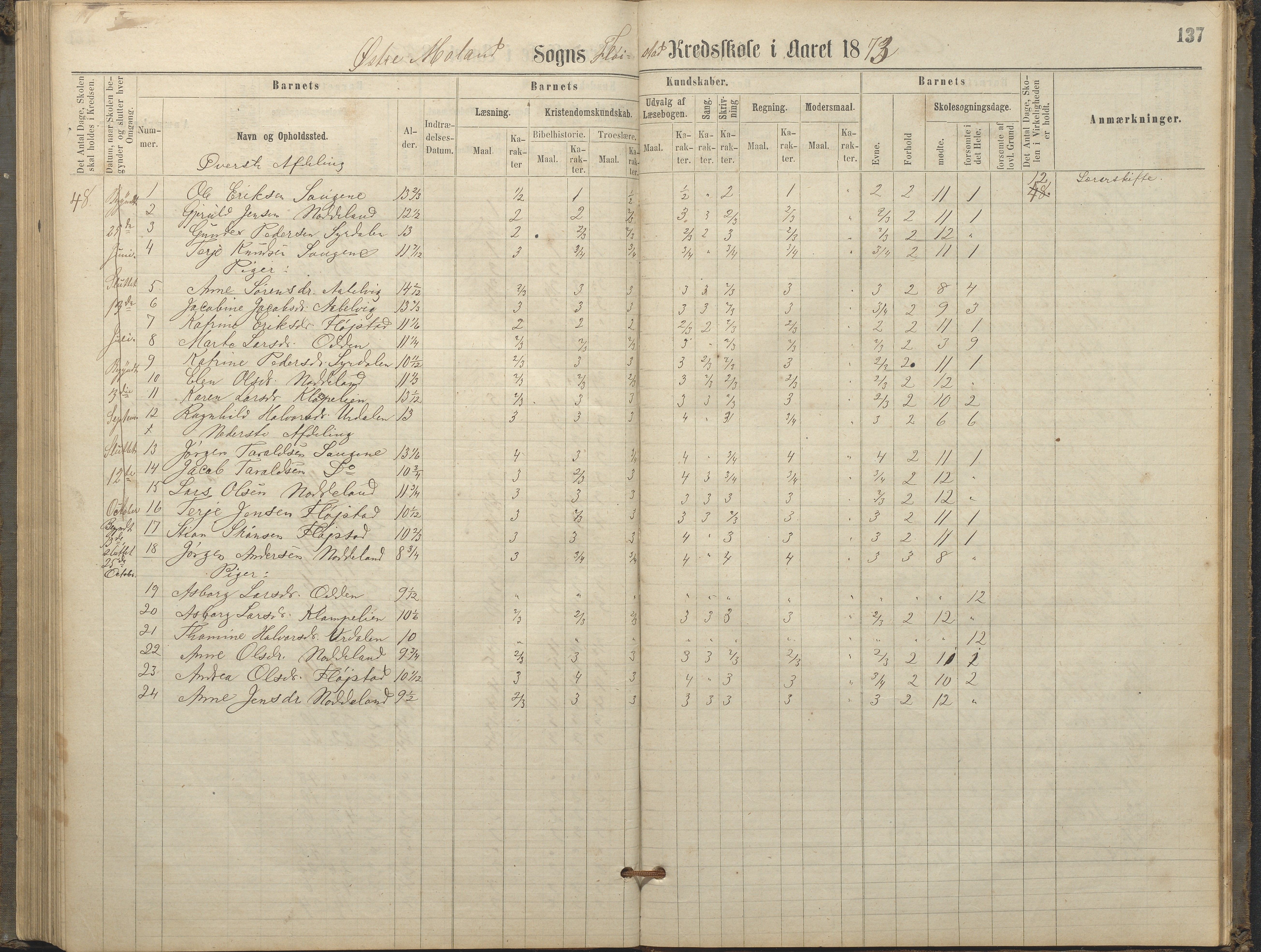 Austre Moland kommune, AAKS/KA0918-PK/09/09c/L0007: Skoleprotokoll, 1865-1881, p. 137