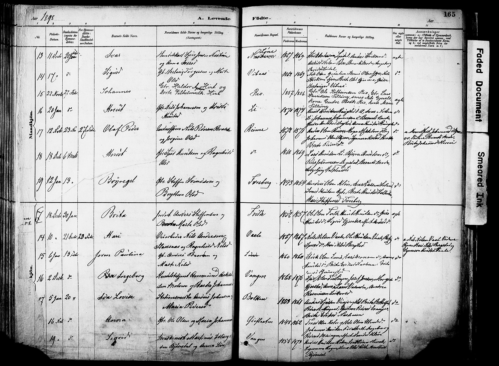 Voss sokneprestembete, AV/SAB-A-79001/H/Haa: Parish register (official) no. A 21, 1887-1903, p. 165