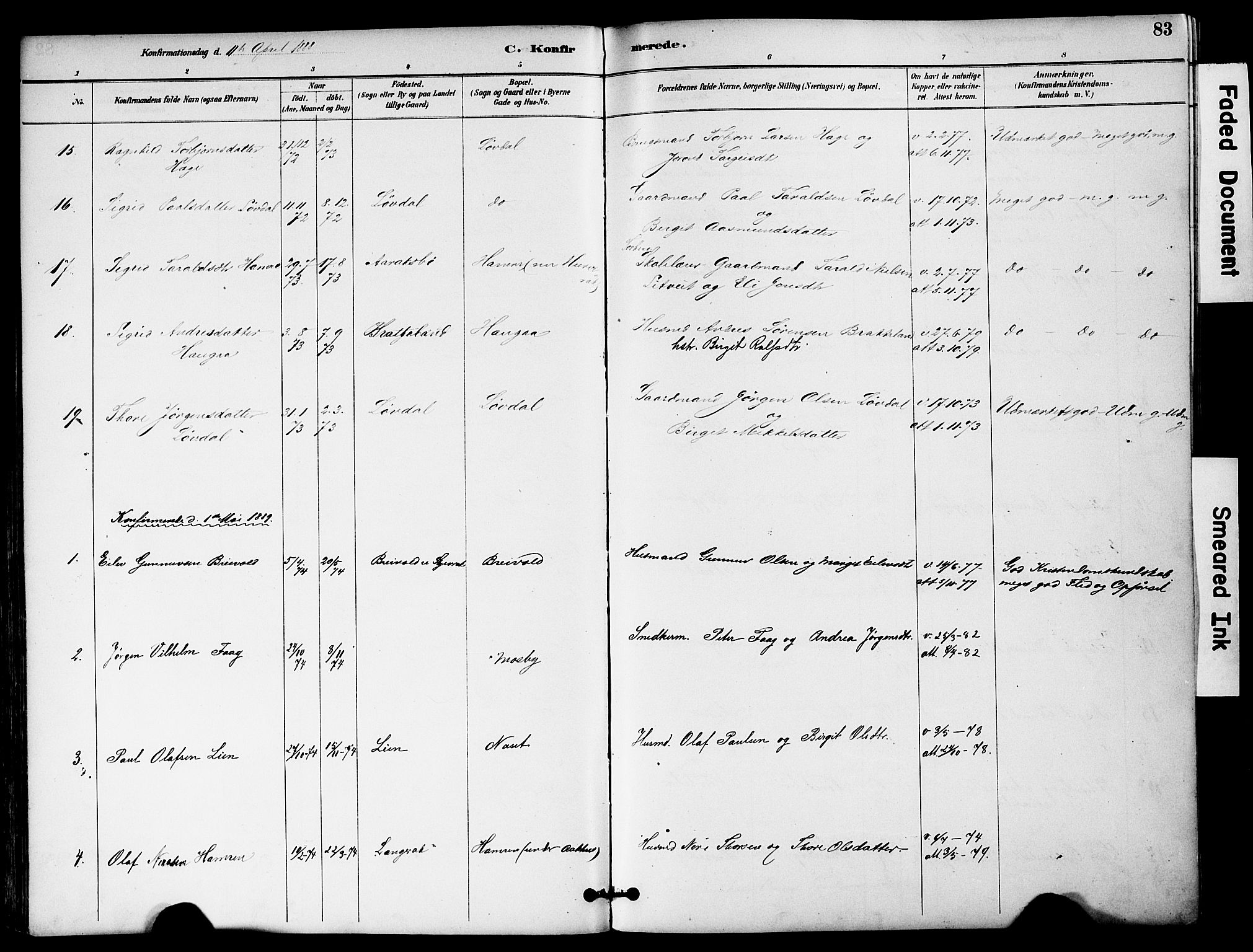 Bygland sokneprestkontor, SAK/1111-0006/F/Fa/Fab/L0007: Parish register (official) no. A 7, 1885-1909, p. 83