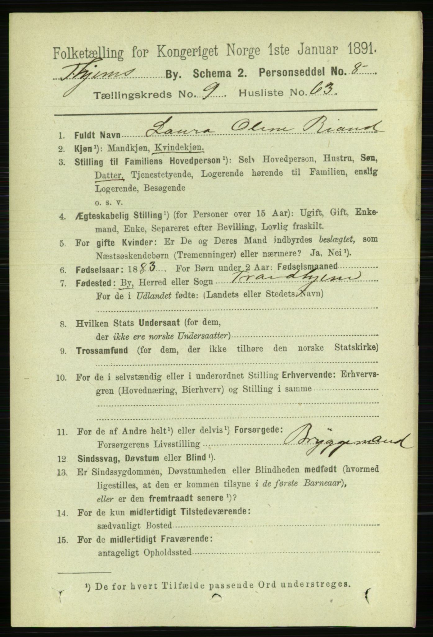 RA, 1891 census for 1601 Trondheim, 1891, p. 8322