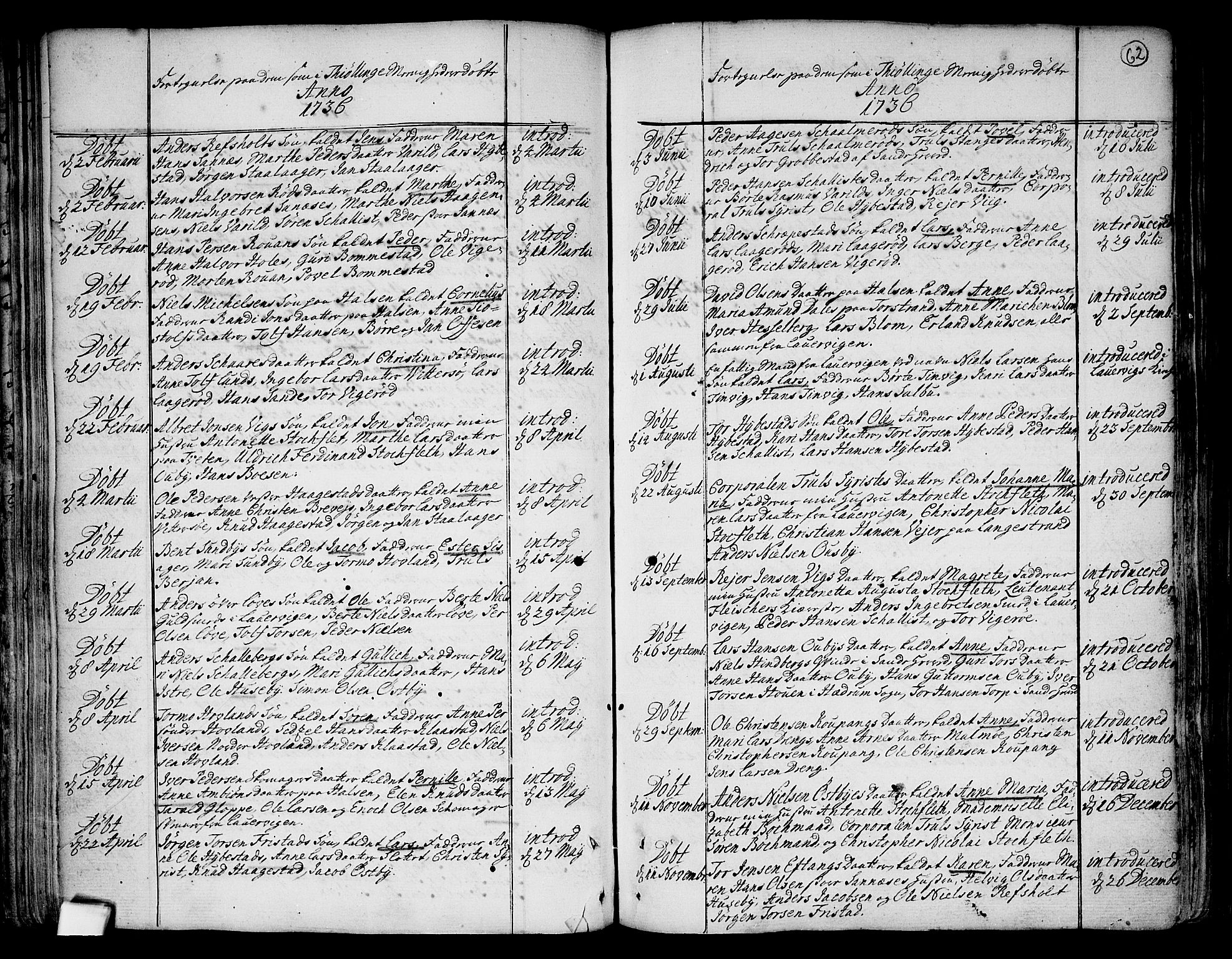 Tjølling kirkebøker, AV/SAKO-A-60/F/Fa/L0003: Parish register (official) no. 3, 1735-1778, p. 62