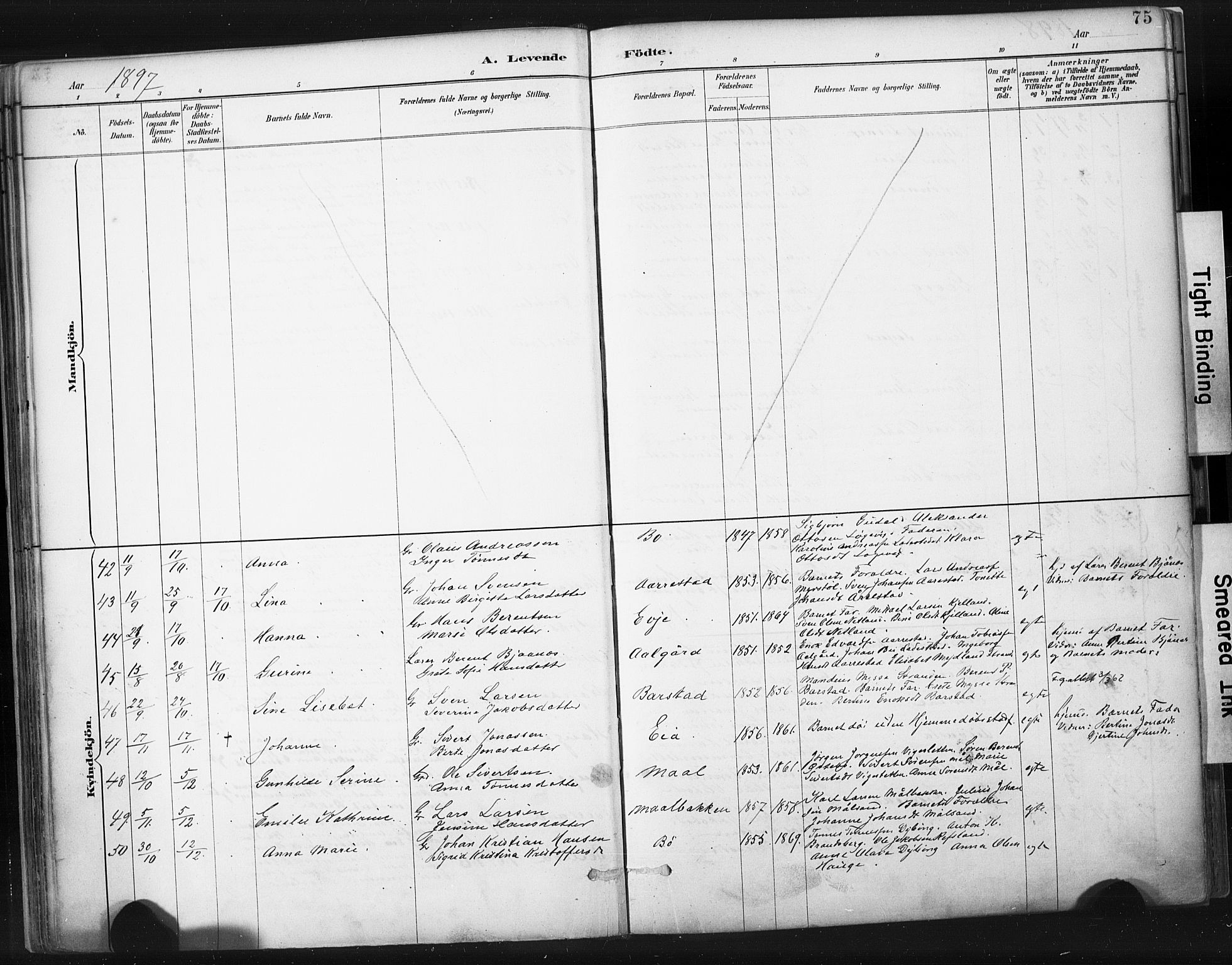 Sokndal sokneprestkontor, AV/SAST-A-101808: Parish register (official) no. A 11.1, 1887-1905, p. 75