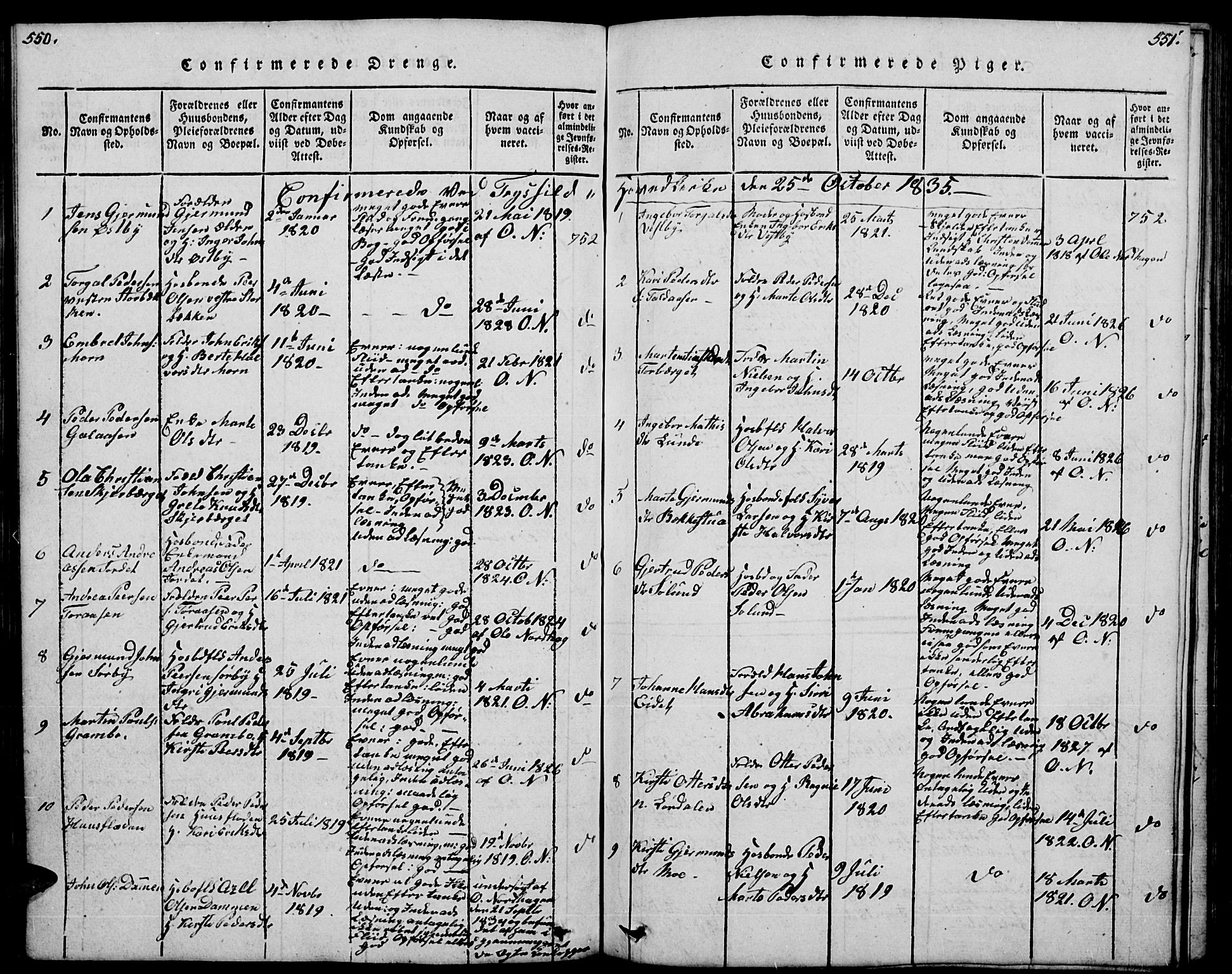 Trysil prestekontor, SAH/PREST-046/H/Ha/Hab/L0004: Parish register (copy) no. 4, 1814-1841, p. 550-551