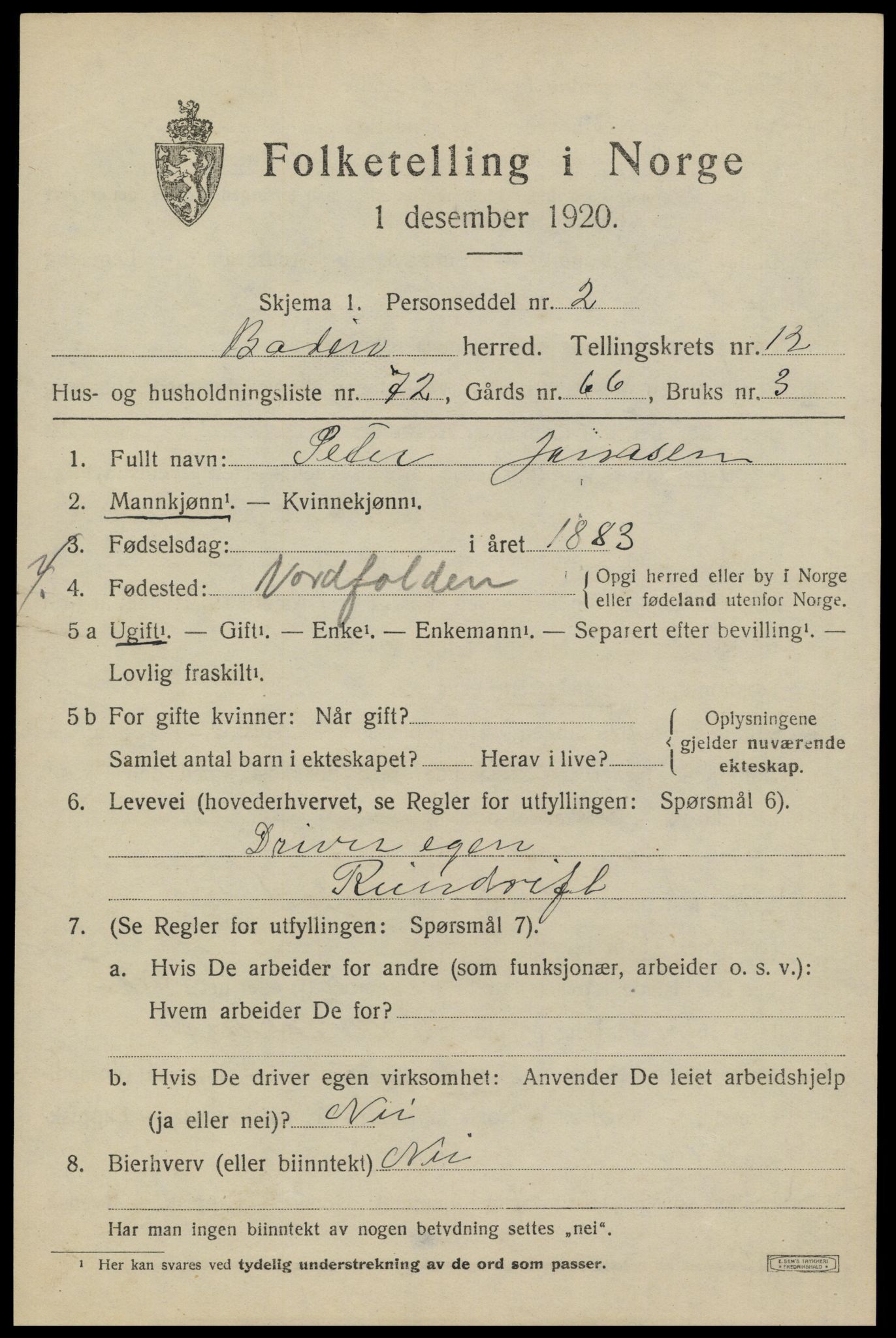 SAT, 1920 census for Bodin, 1920, p. 9308