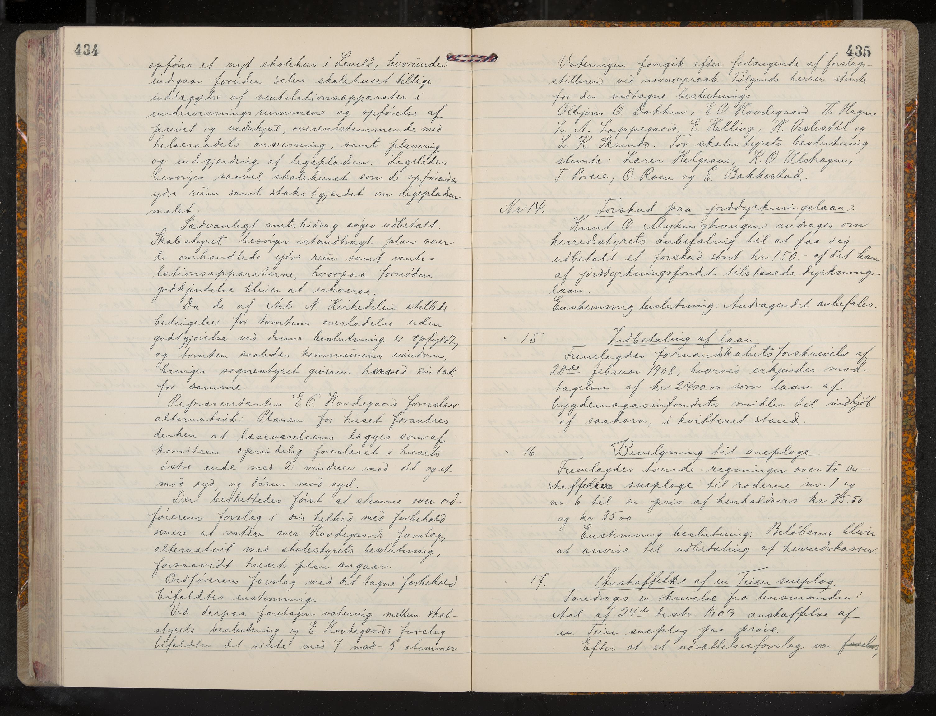 Ål formannskap og sentraladministrasjon, IKAK/0619021/A/Aa/L0005: Utskrift av møtebok, 1902-1910, p. 434-435