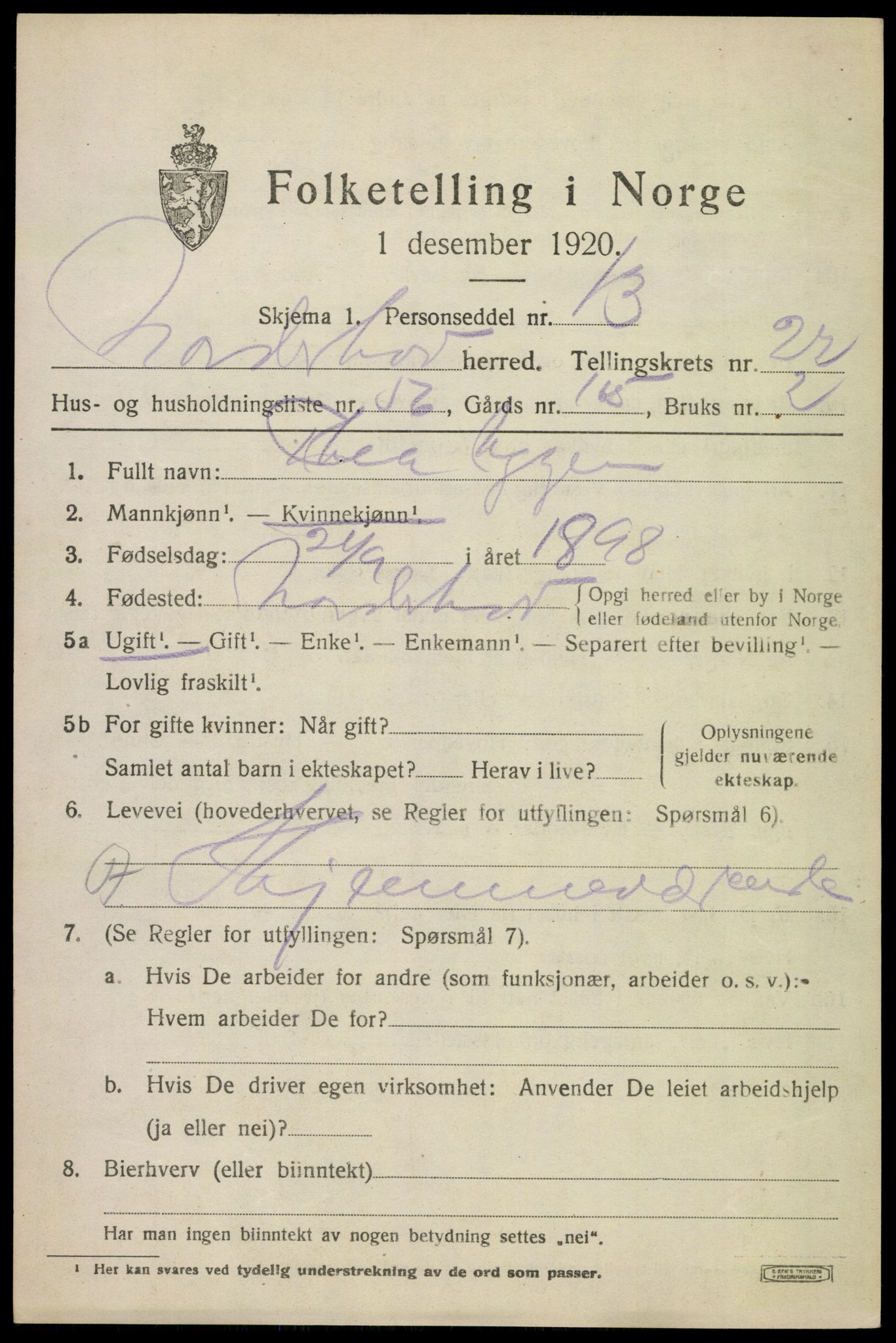 SAKO, 1920 census for Norderhov, 1920, p. 23208