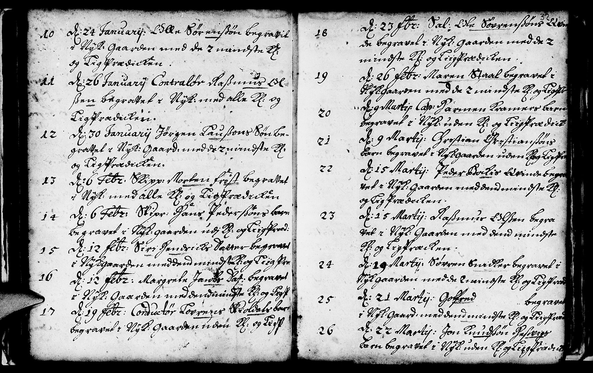 Nykirken Sokneprestembete, AV/SAB-A-77101/H/Haa/L0009: Parish register (official) no. A 9, 1689-1759, p. 32