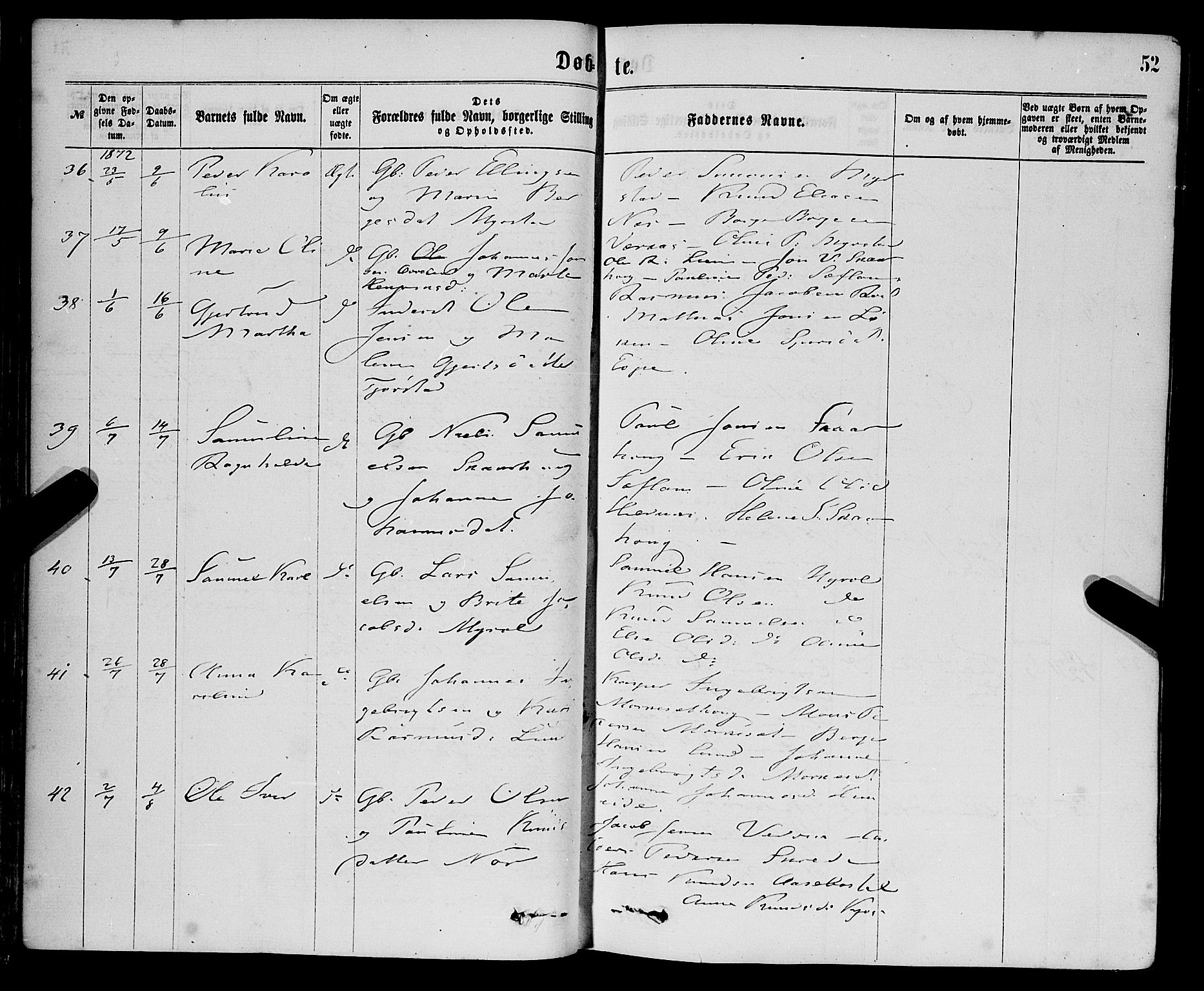 Eid sokneprestembete, AV/SAB-A-82301/H/Haa/Haaa/L0010: Parish register (official) no. A 10, 1867-1878, p. 52