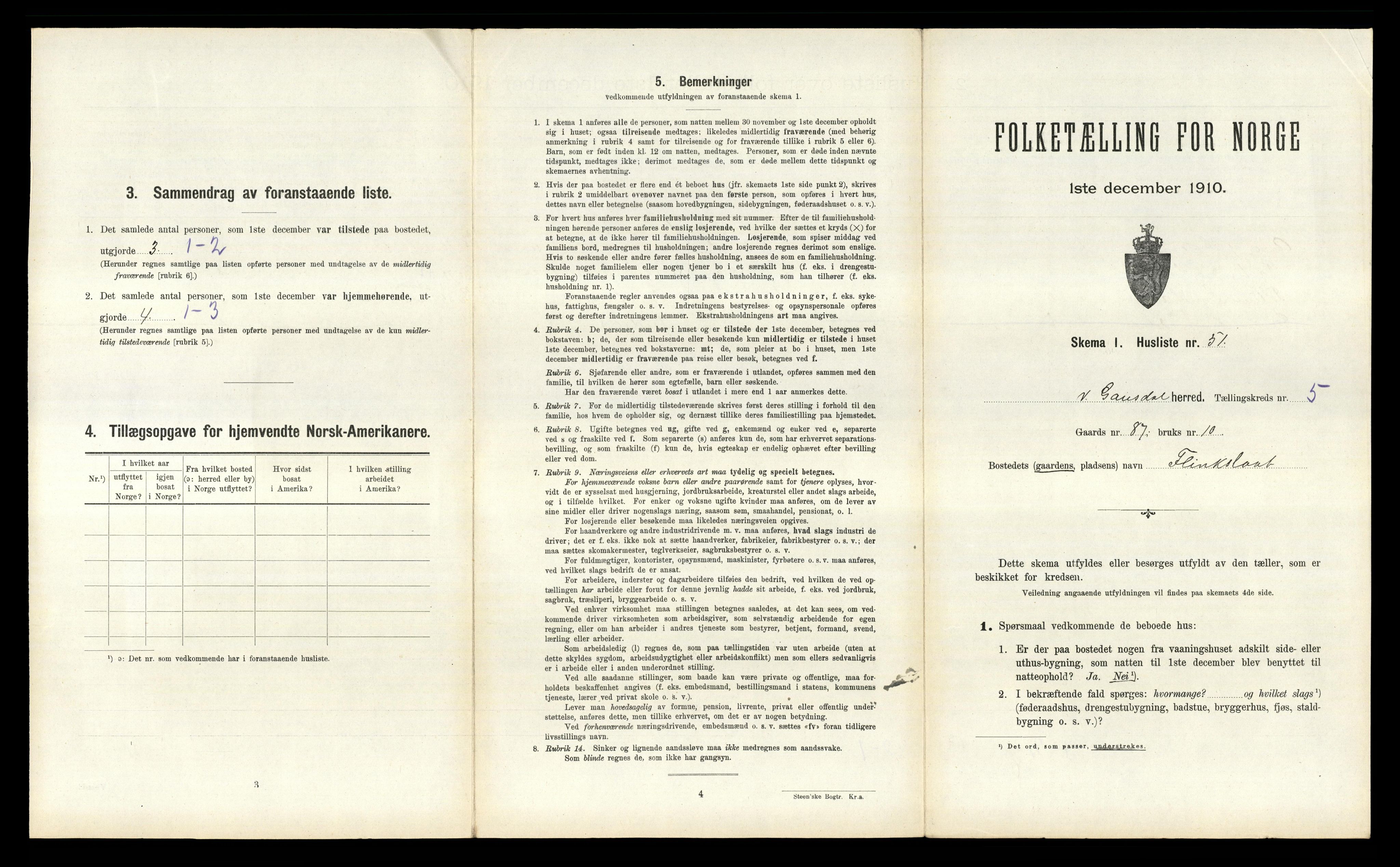 RA, 1910 census for Vestre Gausdal, 1910, p. 739