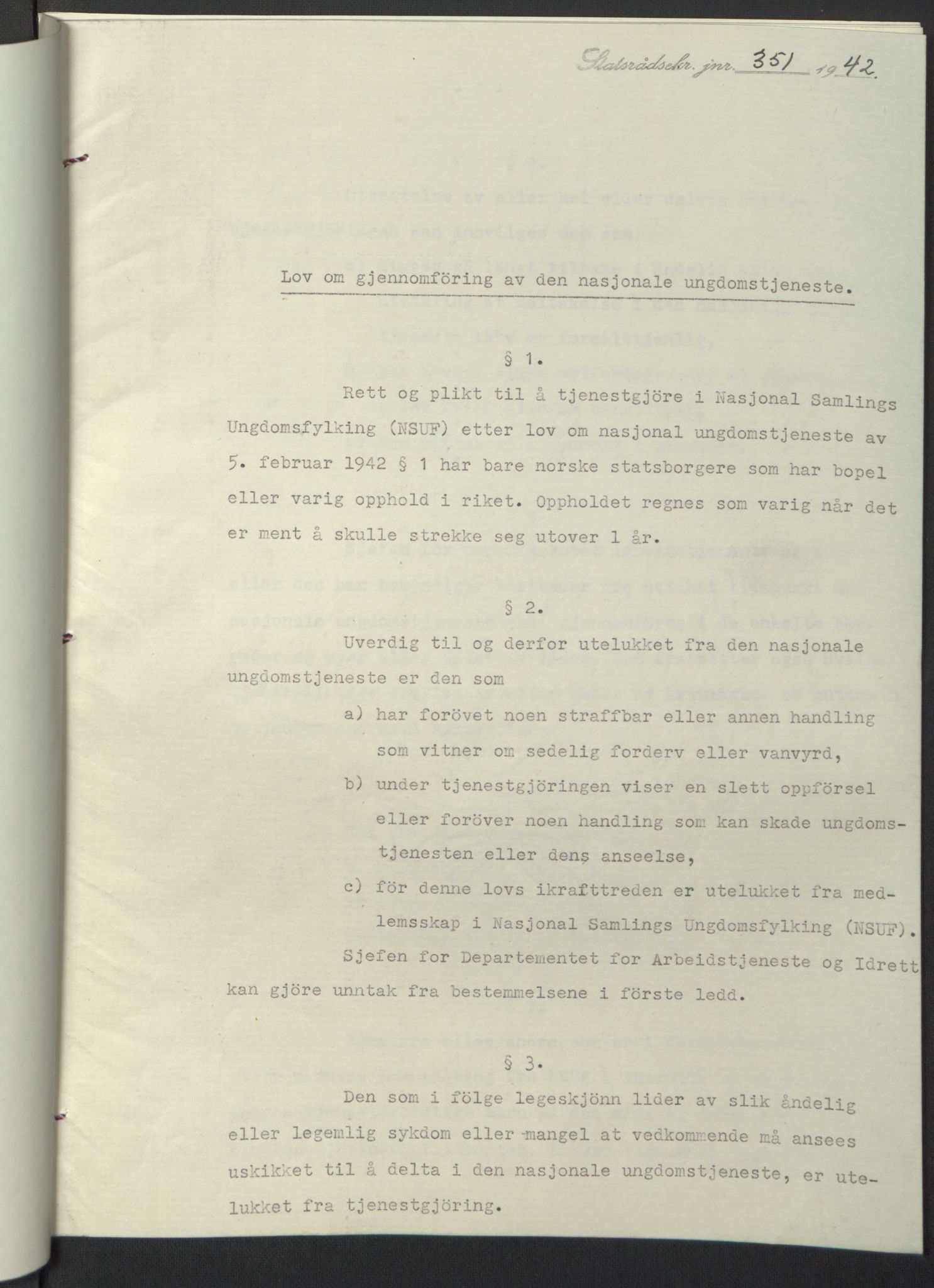 NS-administrasjonen 1940-1945 (Statsrådsekretariatet, de kommisariske statsråder mm), RA/S-4279/D/Db/L0097: Lover I, 1942, p. 231