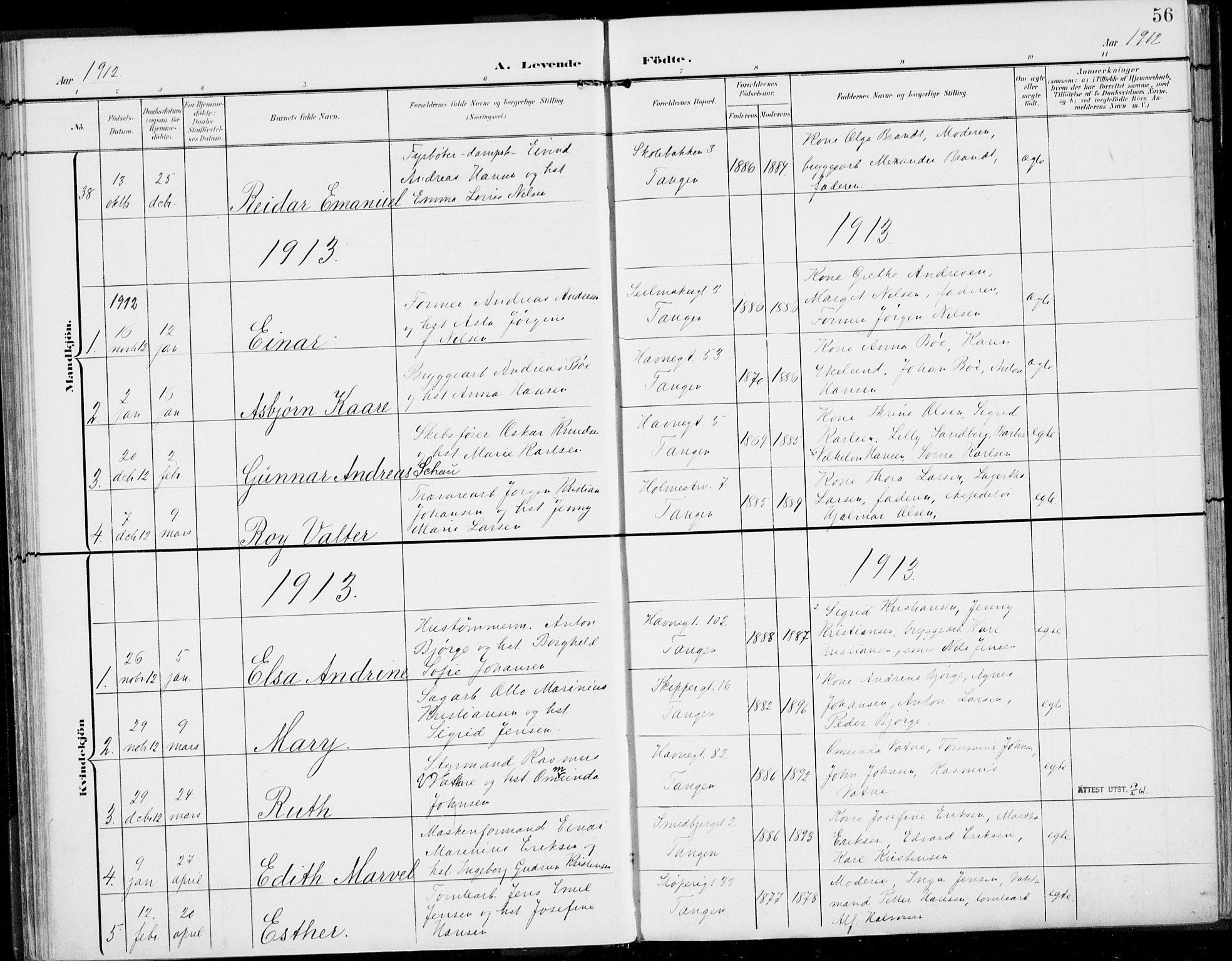 Strømsø kirkebøker, AV/SAKO-A-246/F/Fb/L0008: Parish register (official) no. II 8, 1902-1933, p. 56