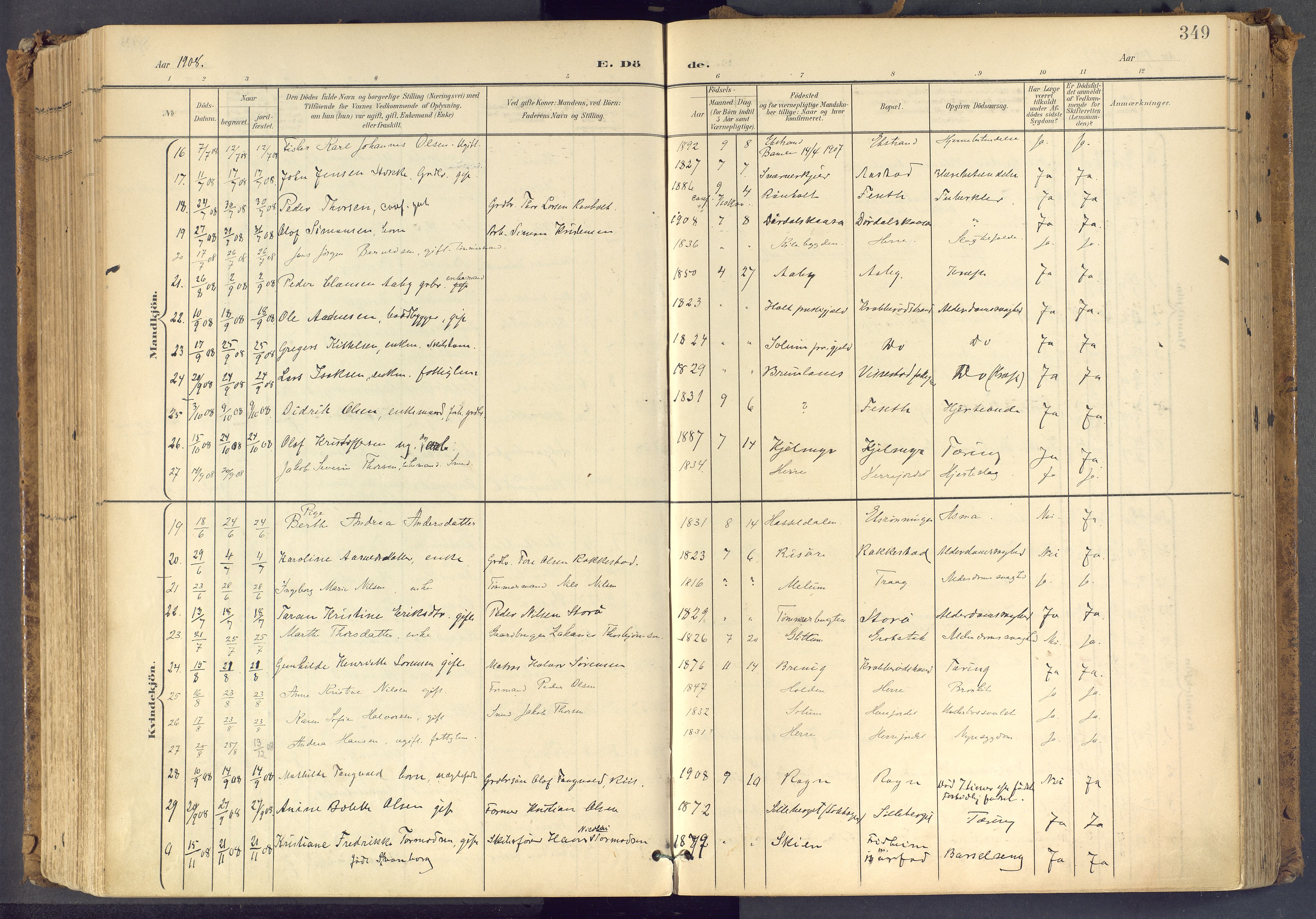 Bamble kirkebøker, SAKO/A-253/F/Fa/L0009: Parish register (official) no. I 9, 1901-1917, p. 349