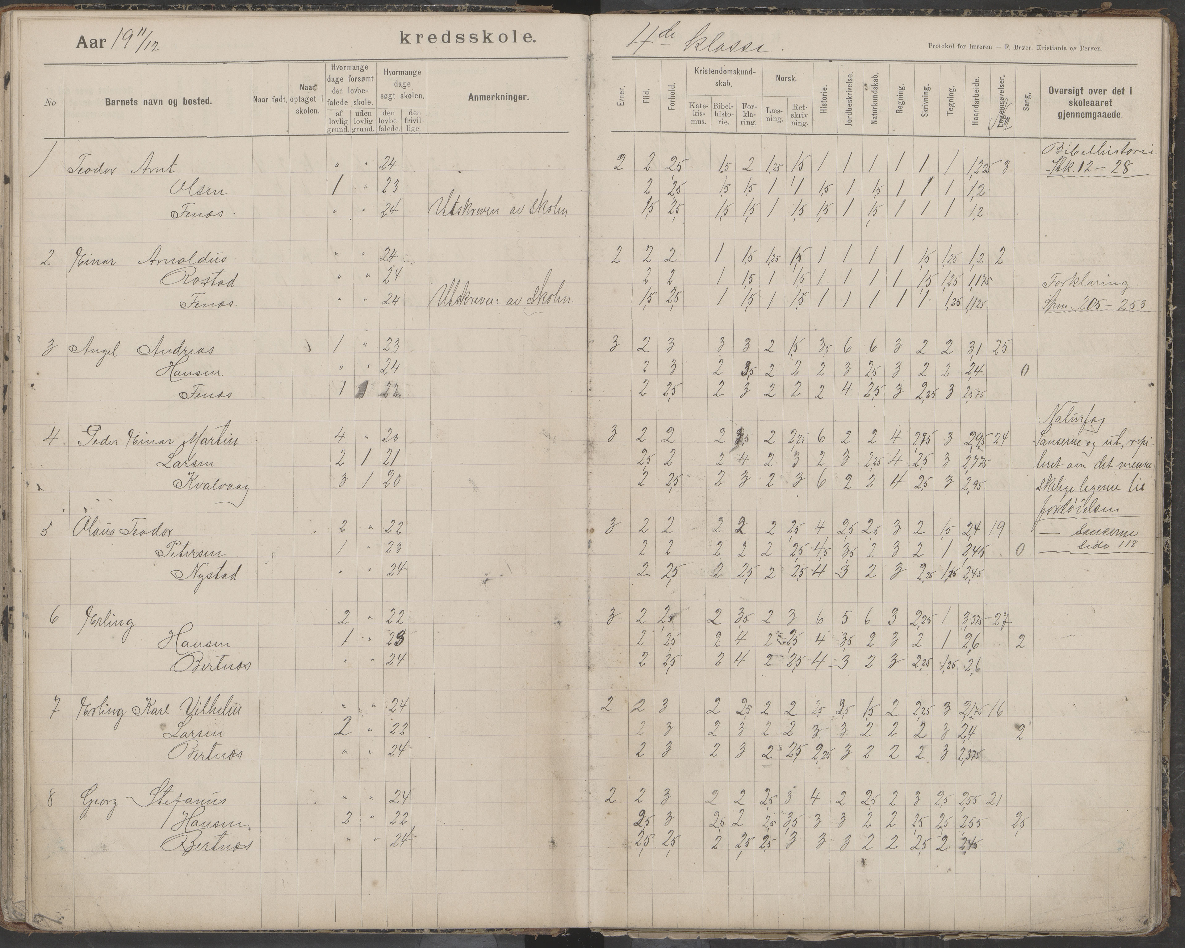 Bodin kommune. Støver skolekrets, AIN/K-18431.510.07/F/Fa/L0006: Protokoll lærere i Støver skolekrets, 1908-1918