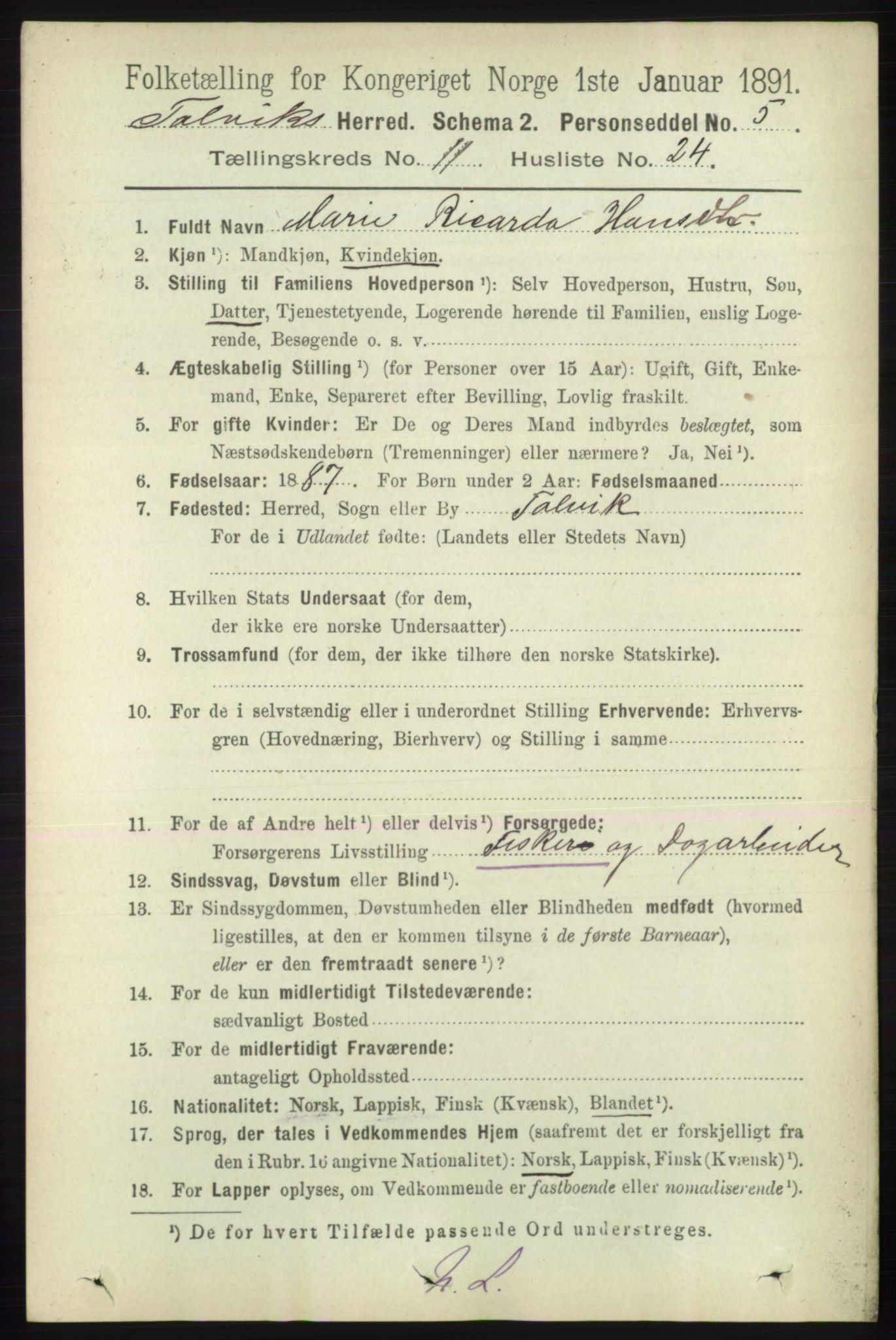 RA, 1891 census for 2013 Talvik, 1891, p. 2877