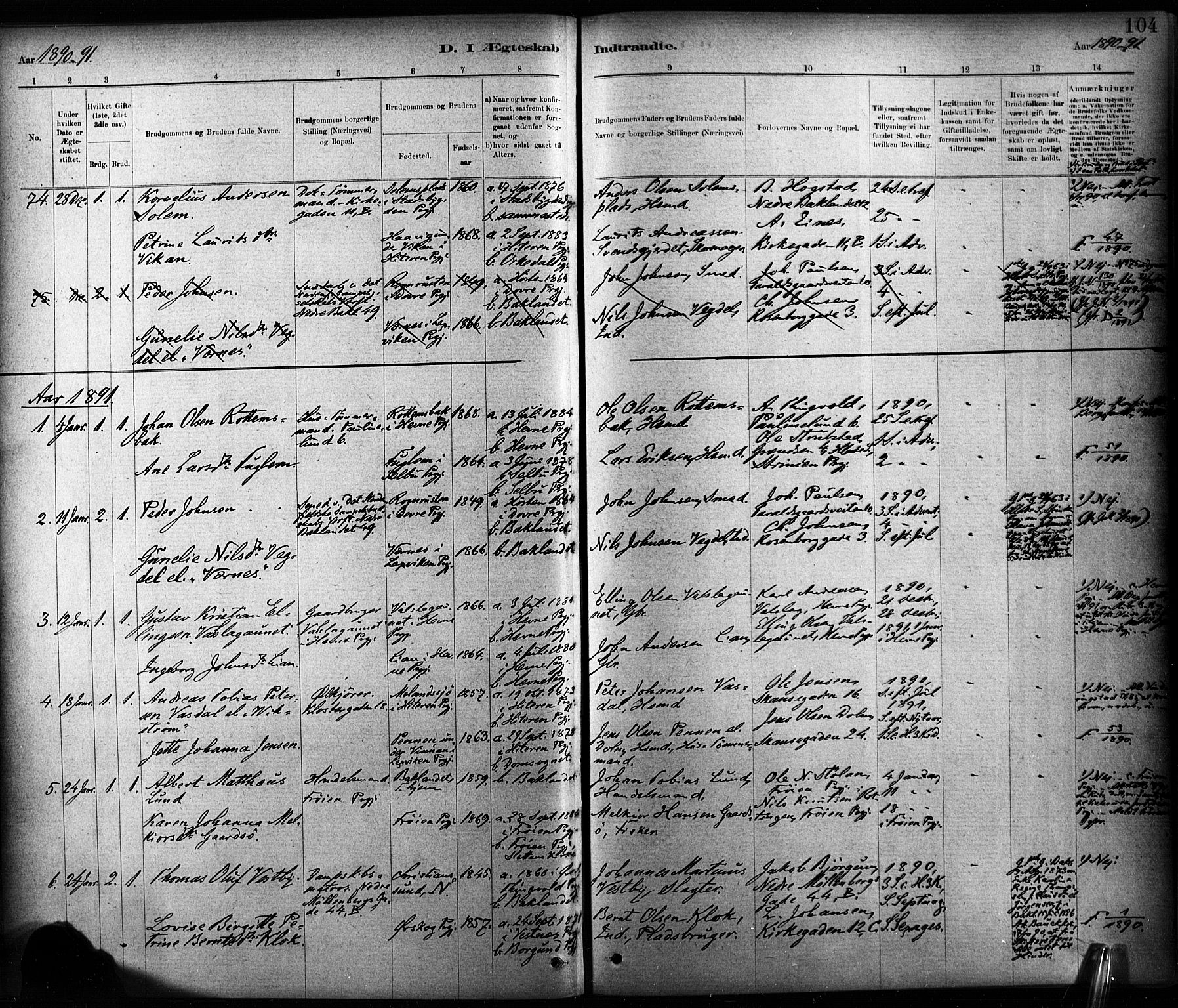 Ministerialprotokoller, klokkerbøker og fødselsregistre - Sør-Trøndelag, SAT/A-1456/604/L0189: Parish register (official) no. 604A10, 1878-1892, p. 104