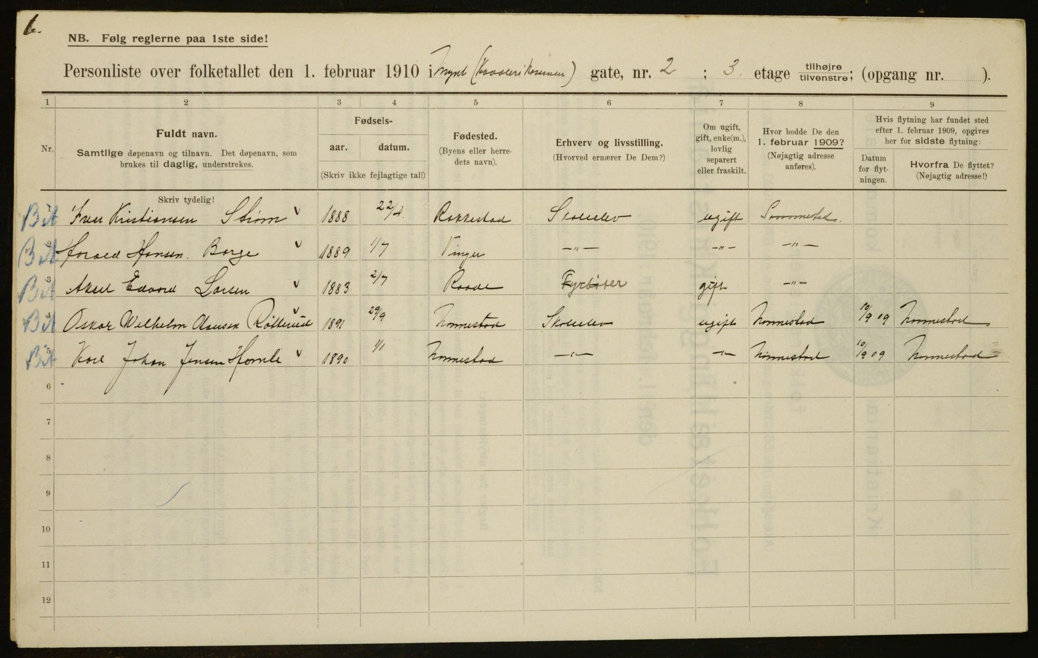 OBA, Municipal Census 1910 for Kristiania, 1910, p. 65978